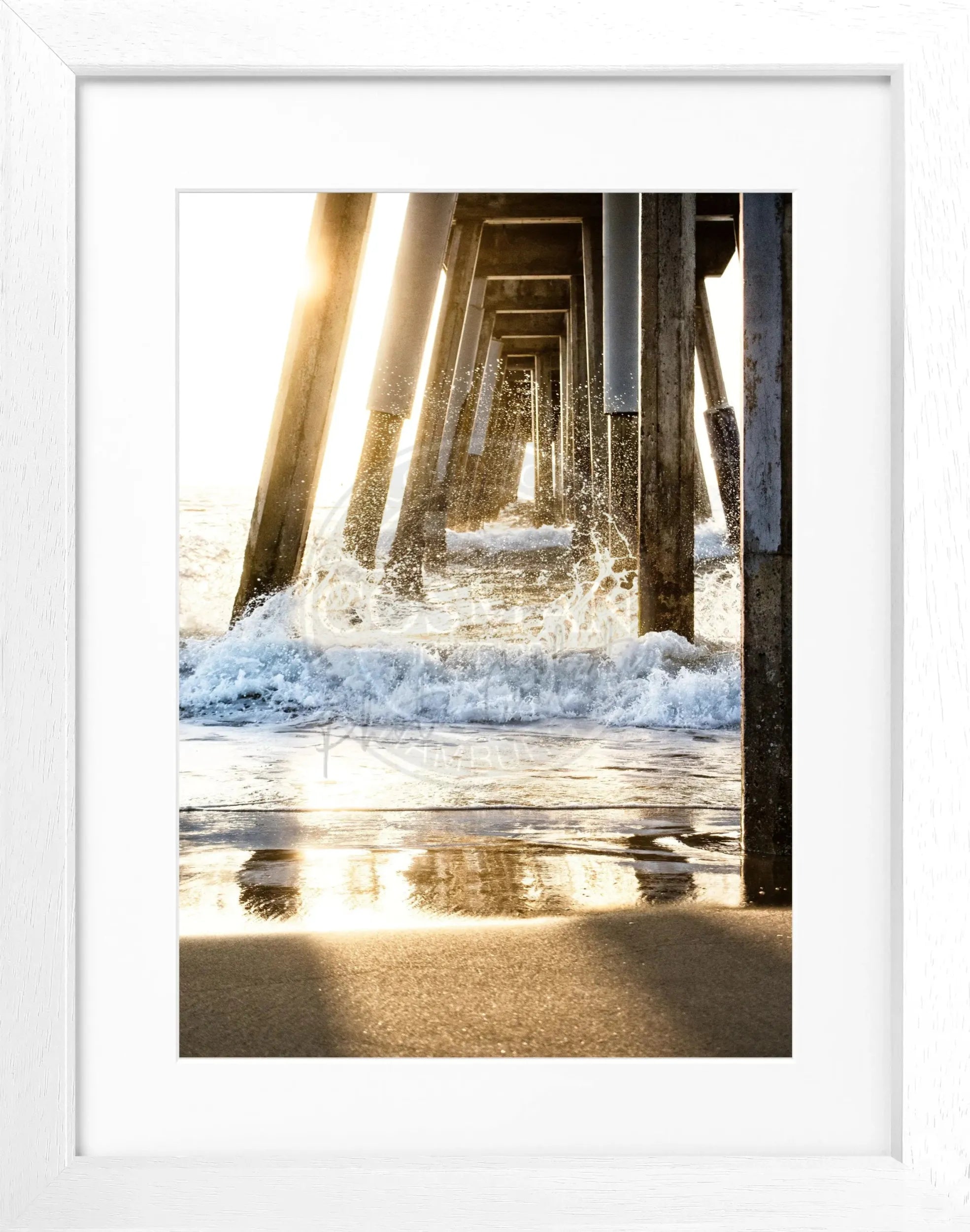 Schwarz-weißes Poster mit Rahmen von Cosman-Photocollection, Kalifornien Pier Motiv, 25x31 cm, Wanddekoration