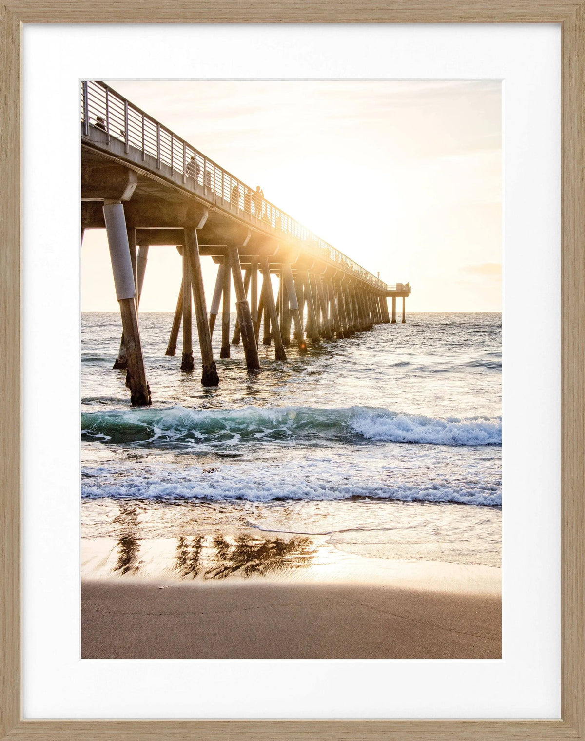 Schwarz-weiß Poster mit Rahmen, Kalifornien Pier Motiv, 25x31 cm, von Cosman-Photocollection, Wanddekoration