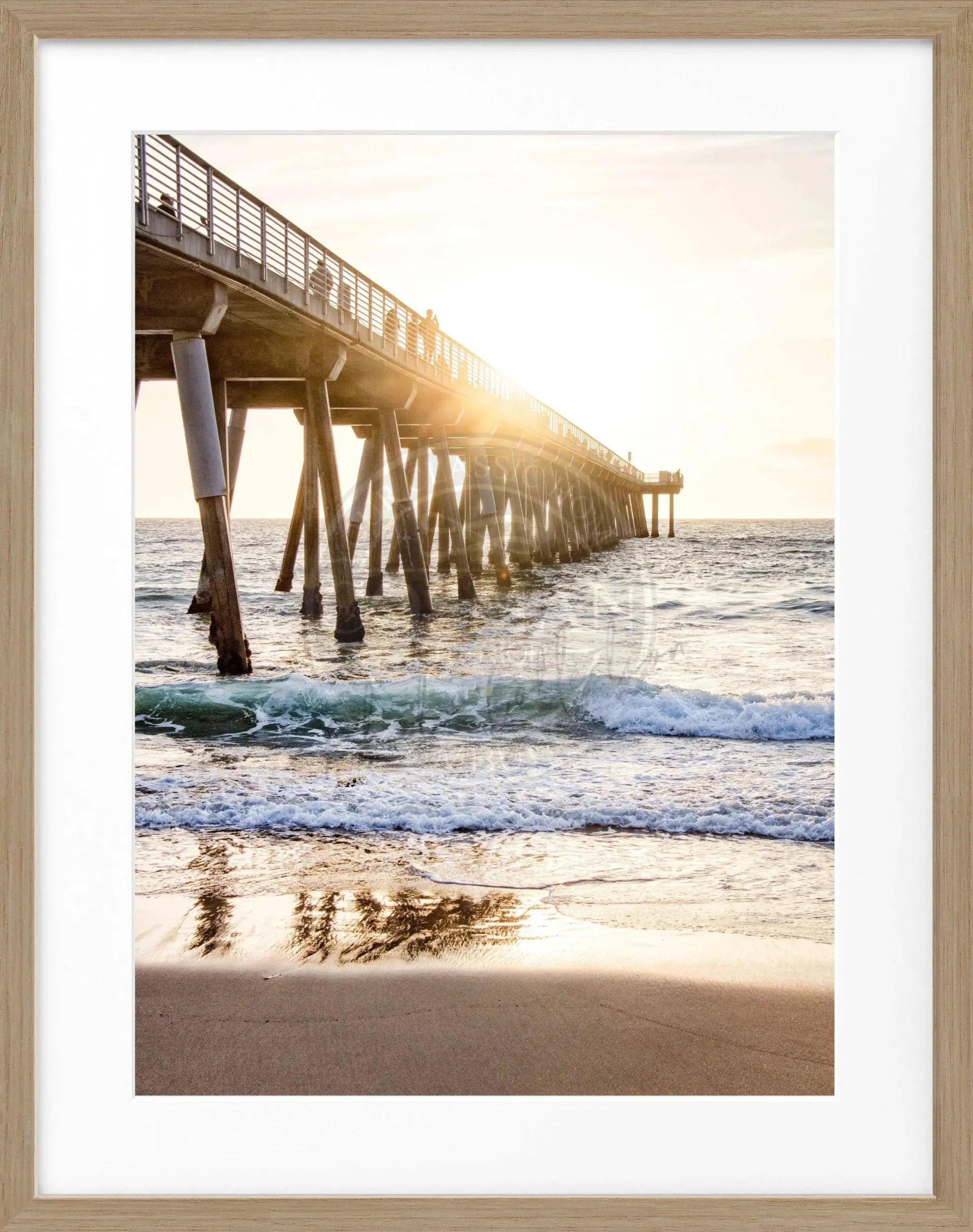 Schwarz-weiß Poster mit Rahmen, Kalifornien Pier Motiv, 25x31 cm, von Cosman-Photocollection, Wanddekoration