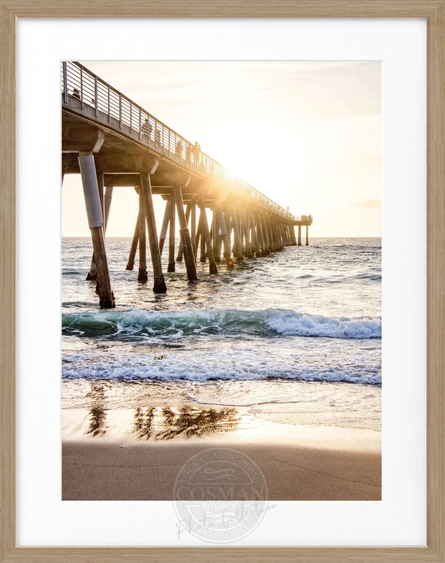Schwarz-weiß Poster mit Rahmen, Kalifornien Pier Motiv, 25x31 cm, von Cosman-Photocollection, Wanddekoration