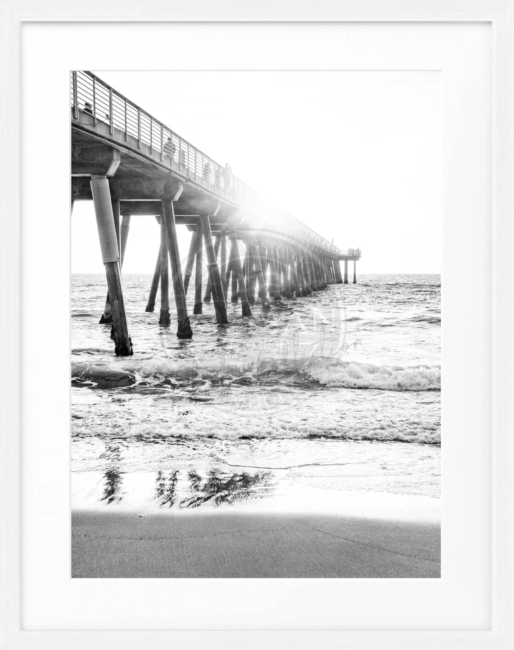 Schwarz-weiß Poster mit Rahmen, Kalifornien Pier Motiv, von Cosman-Photocollection, 25x31 cm, dekoratives Wandbild