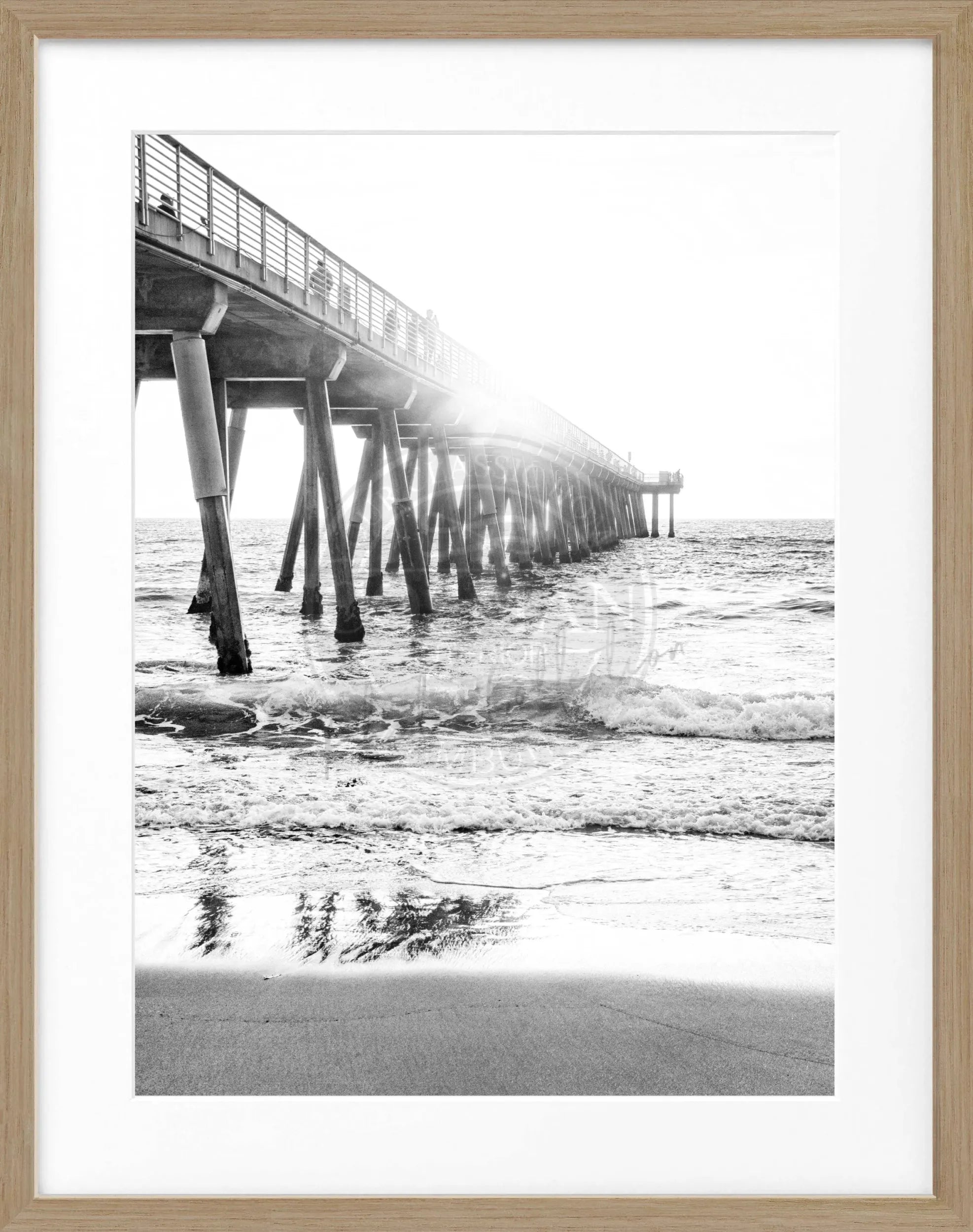 Schwarz-weiß Poster mit Rahmen von Kalifornien ’Pier’ von Cosman-Photocollection, 25x31 cm, Meeresblick an der Küste