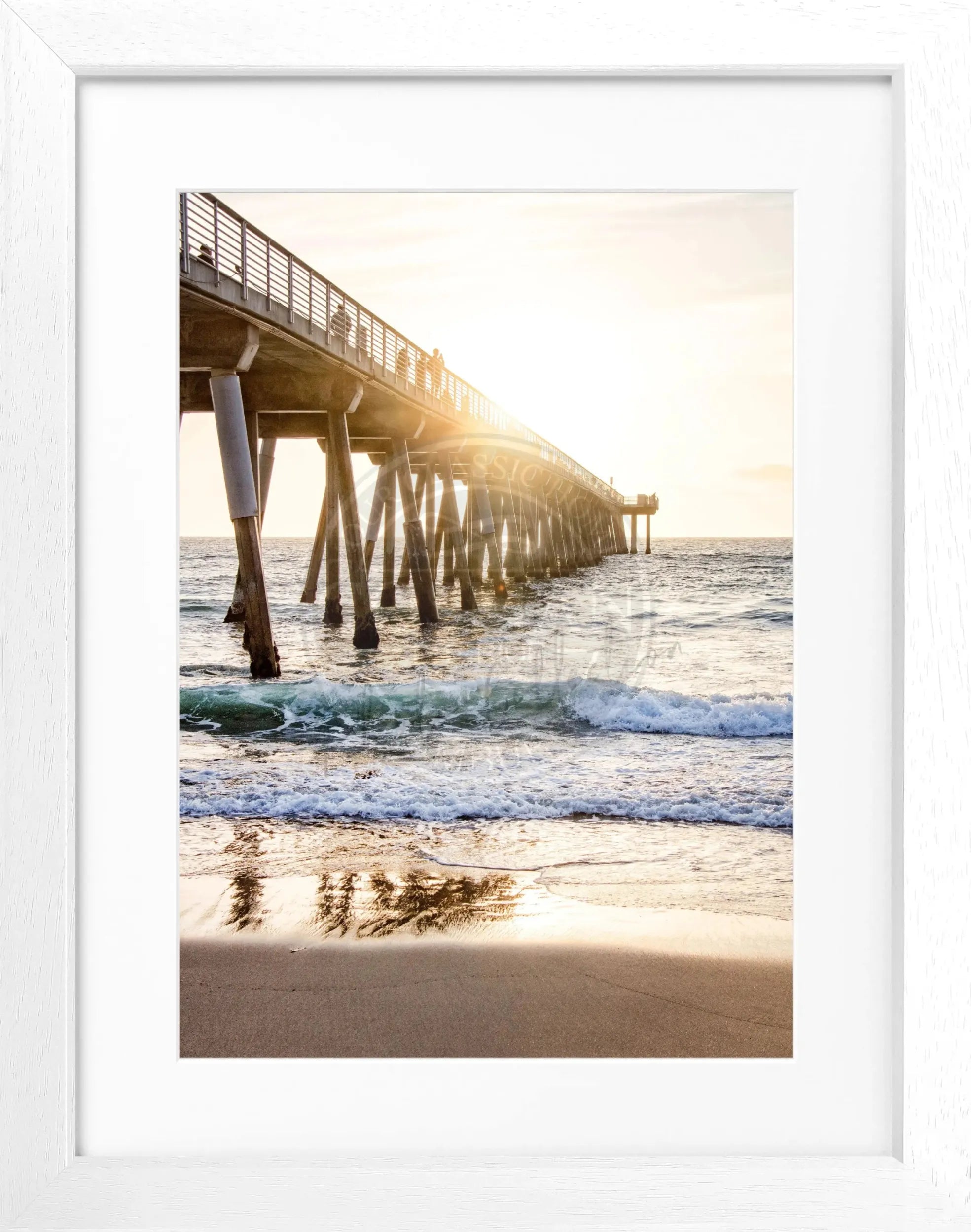 Schwarzer Poster mit Rahmen, Kalifornien Pier Motiv, Cosman-Photocollection, schwarz-weiß, 25x31cm, Wanddekoration