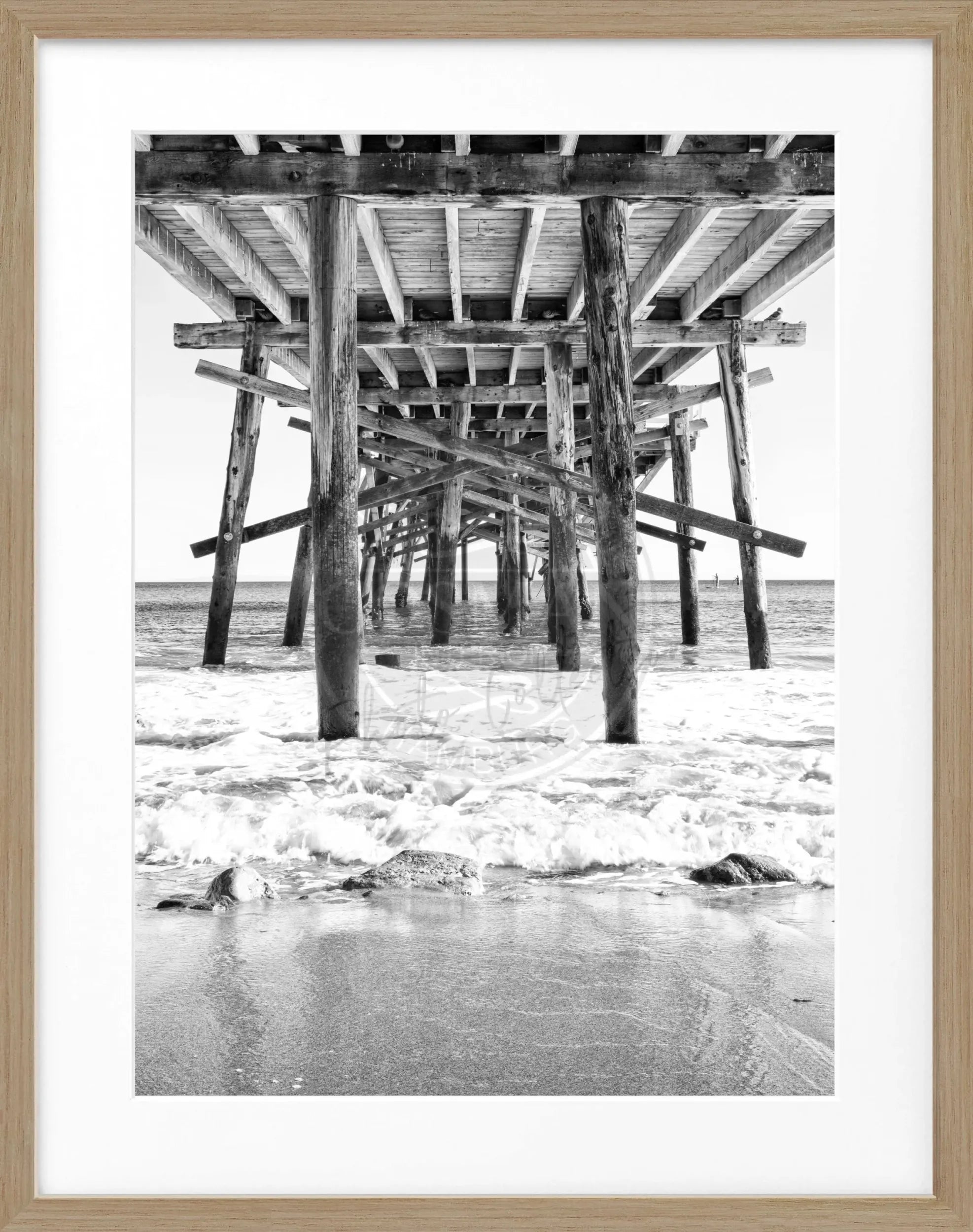 Schwarz-weißes Poster mit Rahmen von Cosman-Photocollection, Kalifornien ’Pier’, 25x31 cm, Wanddekoration