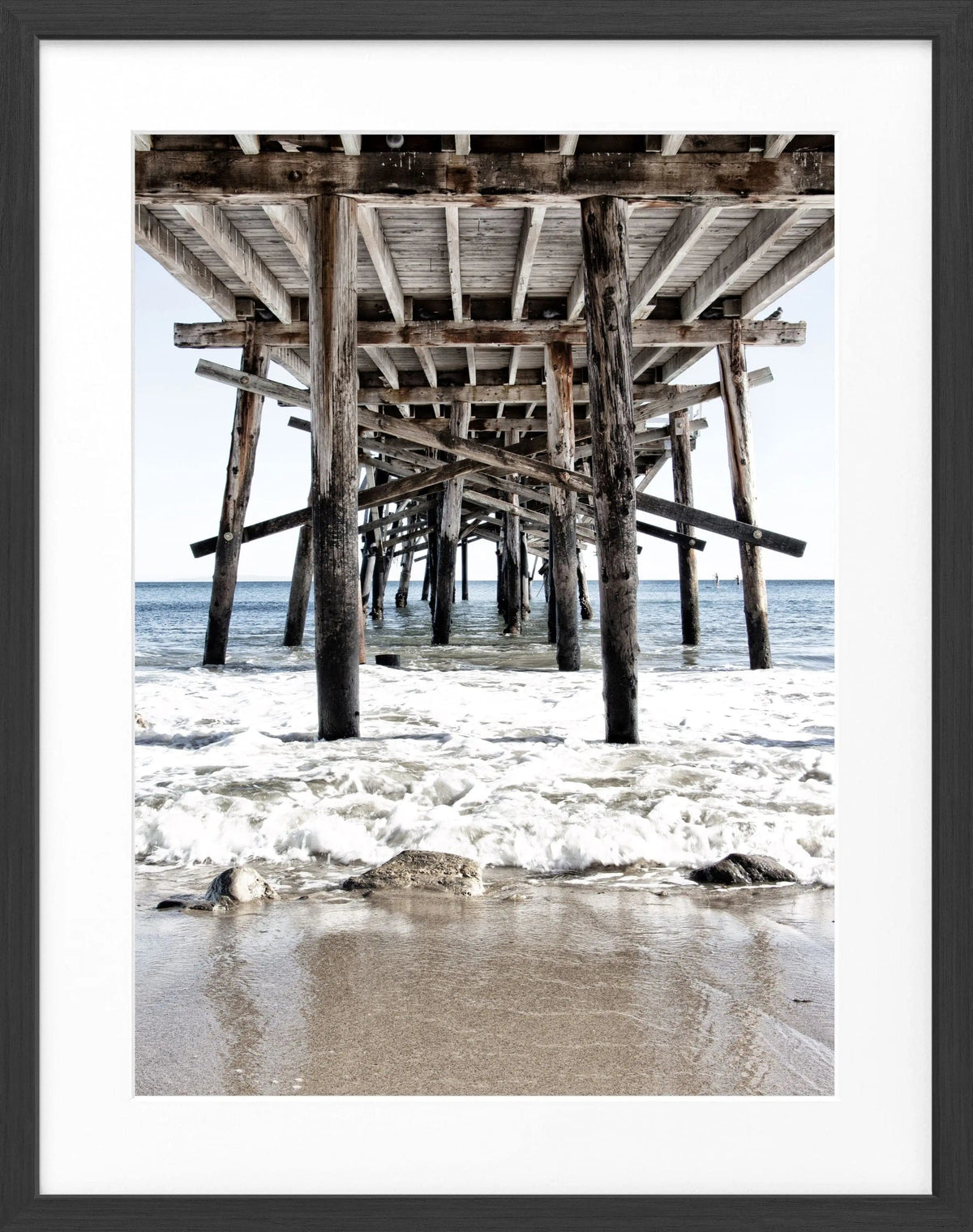 Schwarz-weiß Poster mit Rahmen, Kalifornien Pier Motiv, von Cosman-Photocollection, Maße 25x31 cm, Wanddekoration
