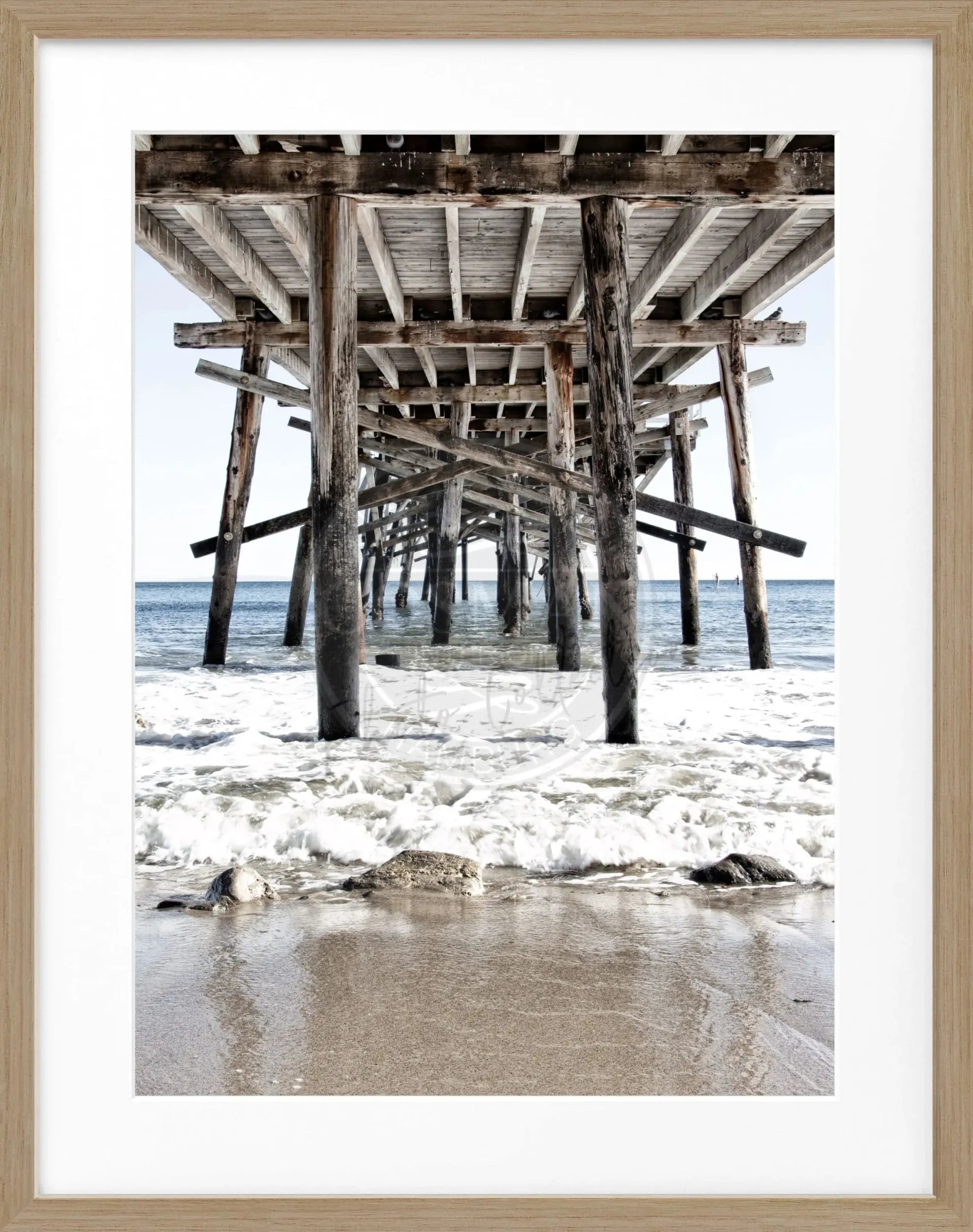 Schwarz-weiß Poster mit Rahmen von Kalifornien Pier, 25x31cm, von Cosman-Photocollection, dekoratives Wandbild.