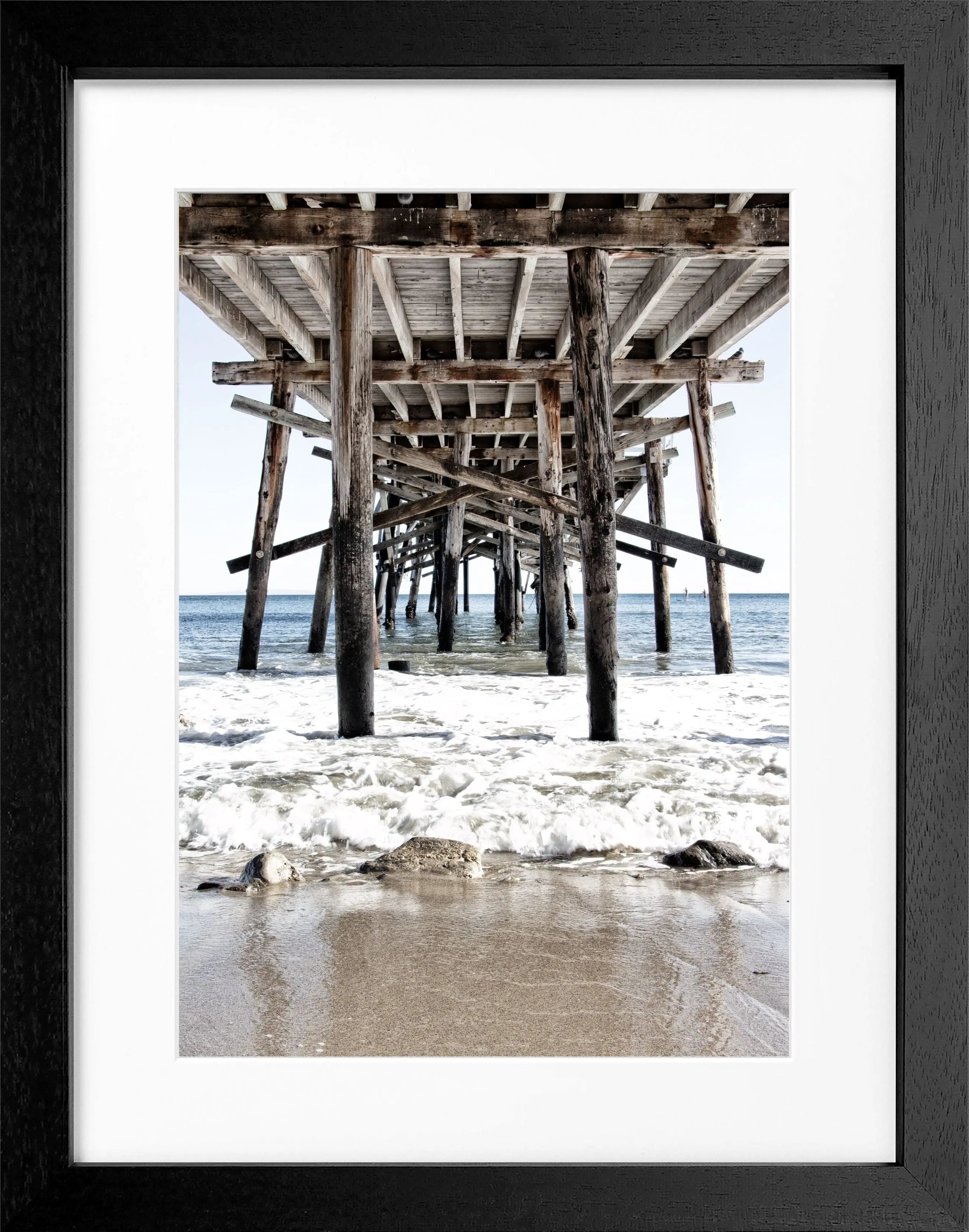 Schwarz-weiß Poster mit Rahmen von Cosman-Photocollection, Kalifornien Pier Motiv, 25x31 cm, Wandbild mit Rahmen