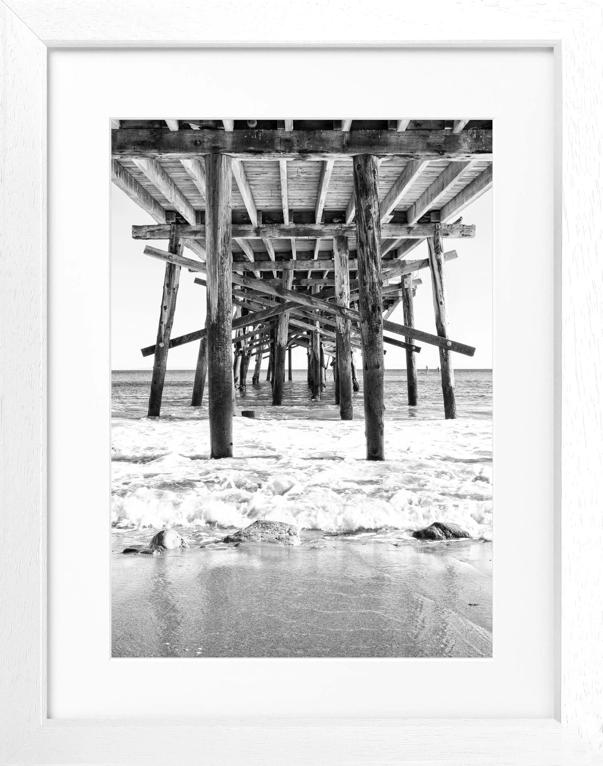 Schwarz-weiß Poster mit Rahmen von Cosman-Photocollection, Kalifornien Pier Motiv, 25x31 cm, Wanddekoration