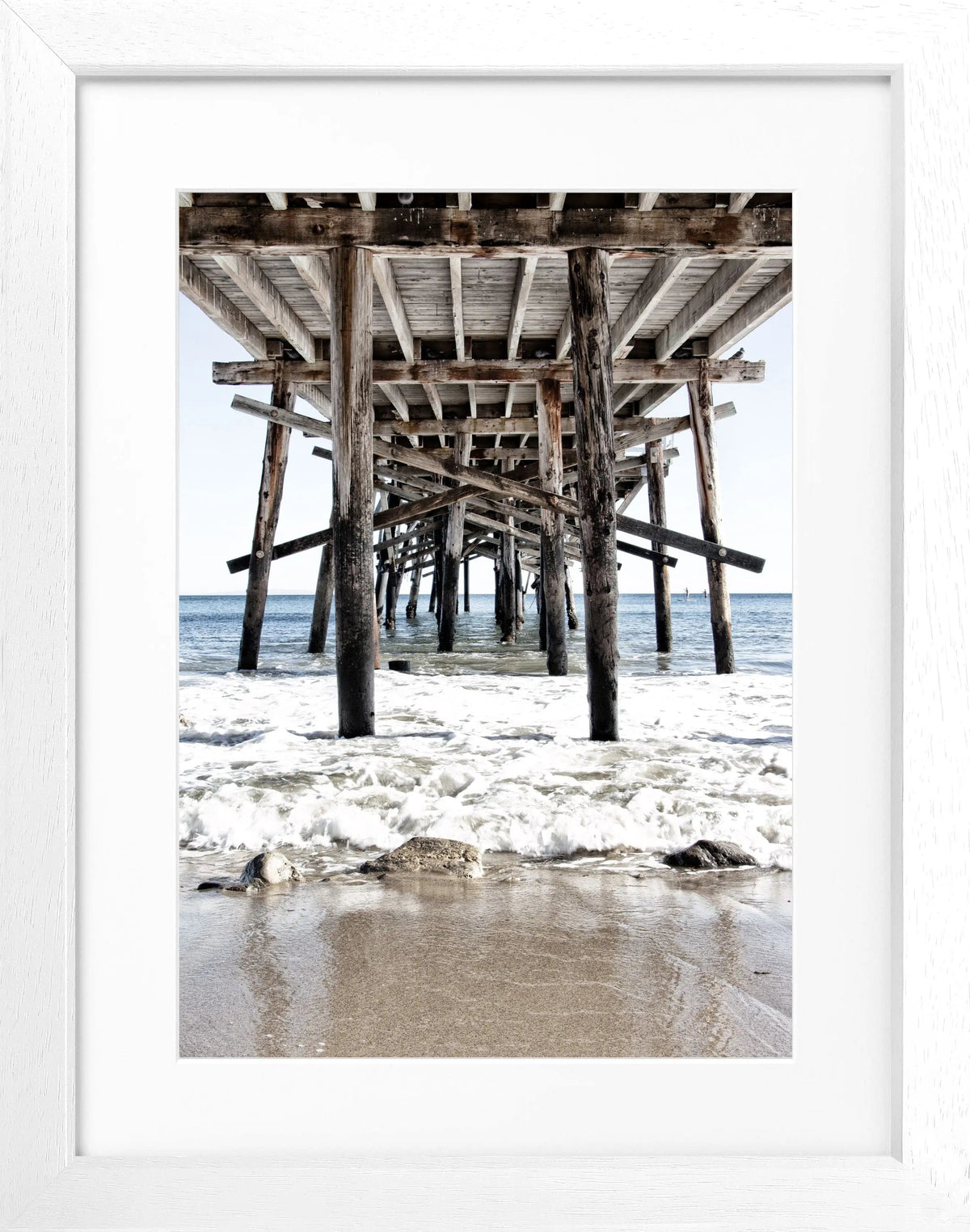Schwarz-weiß Poster mit Rahmen von Kalifornien ’Pier’ von Cosman-Photocollection, 25x31cm, Wanddekoration mit Meeresmotiv