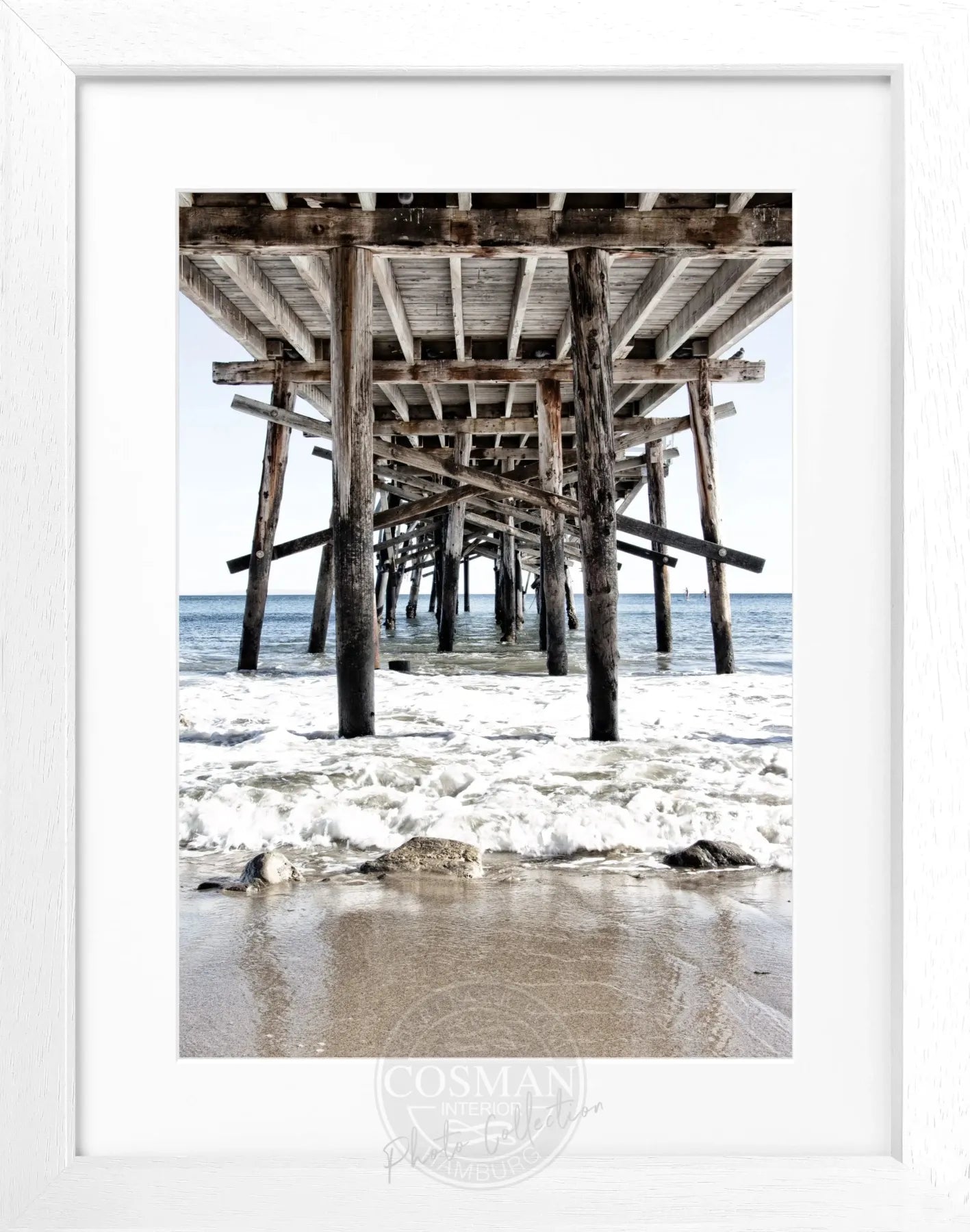 Schwarz-weiß Poster mit Rahmen von Kalifornien ’Pier’ von Cosman-Photocollection, 25x31cm, Wanddekoration mit Meeresmotiv