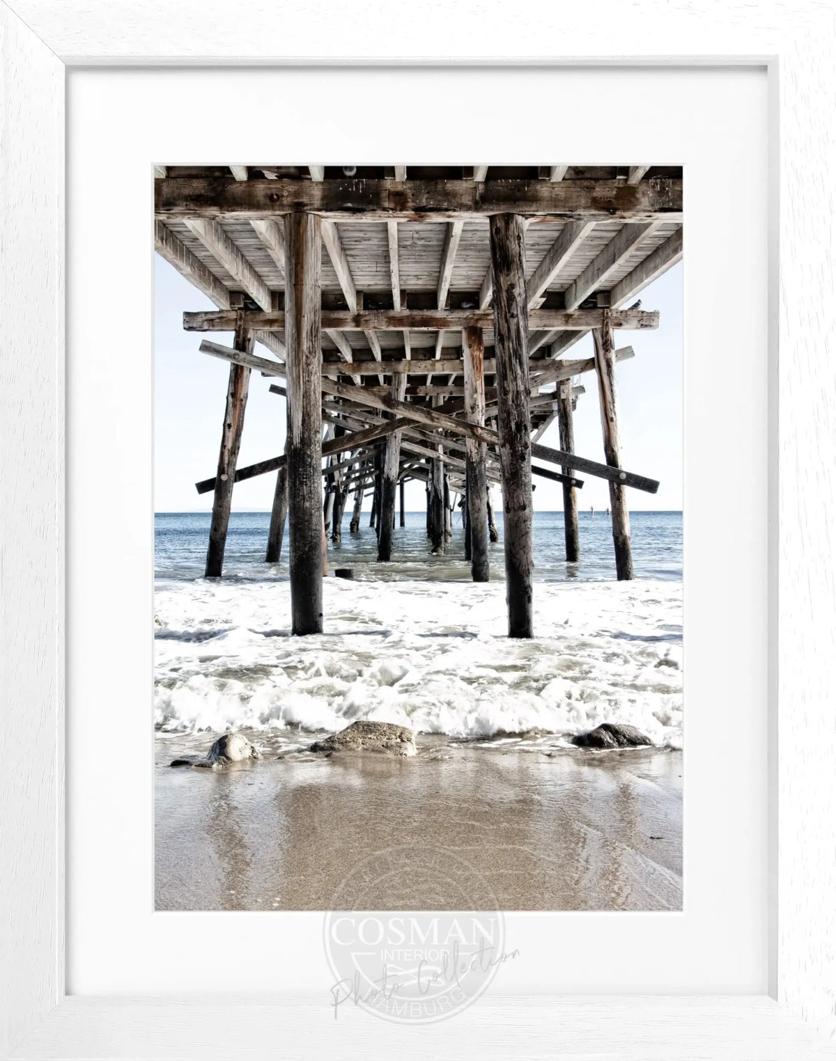 Schwarz-weiß Poster mit Rahmen von Kalifornien ’Pier’ von Cosman-Photocollection, 25x31cm, Wanddekoration mit Meeresmotiv