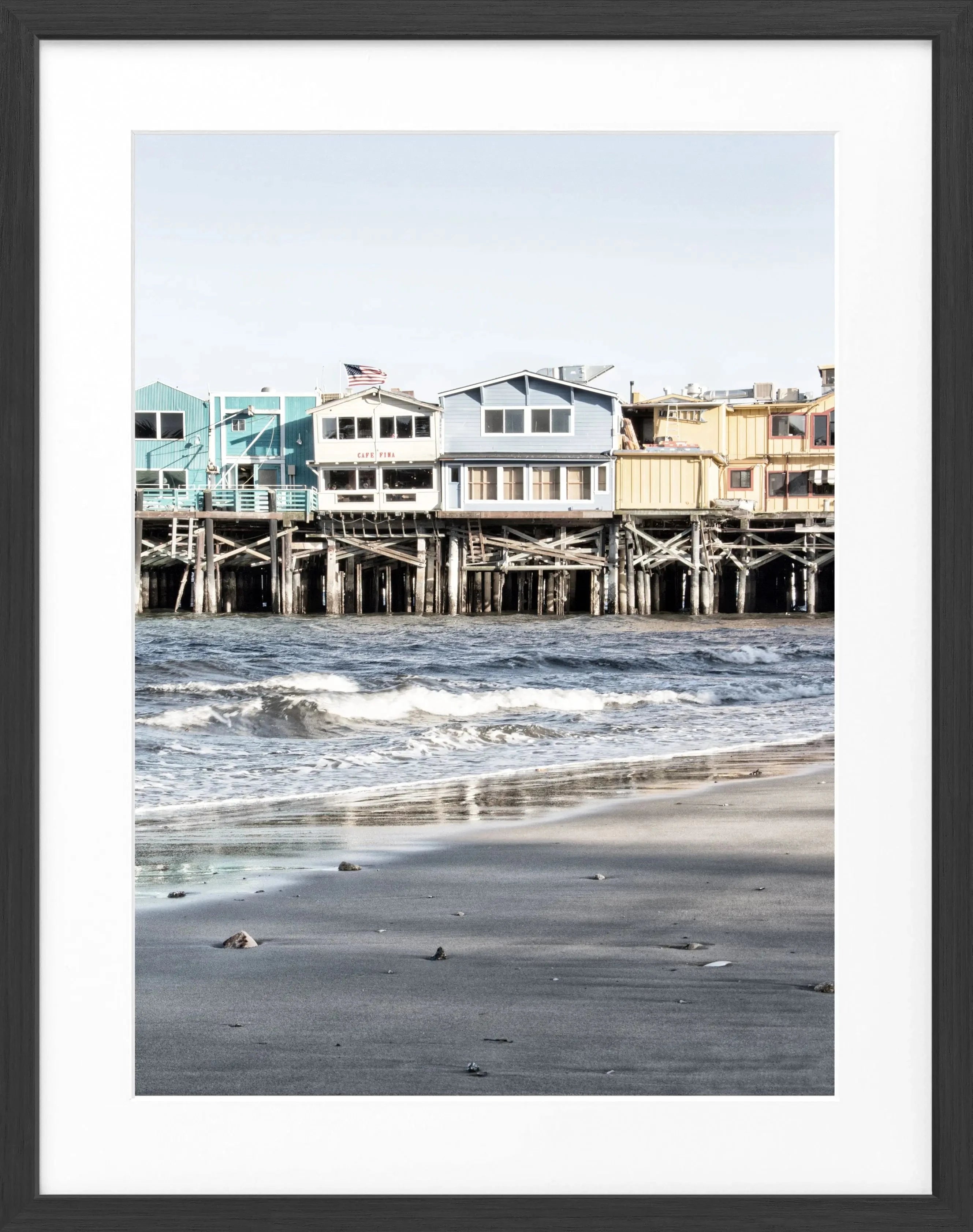 Schwarz-weißes Poster mit Rahmen, Kalifornien Pier Monterey, von Cosman-Photocollection, 25x31cm, Wanddekoration