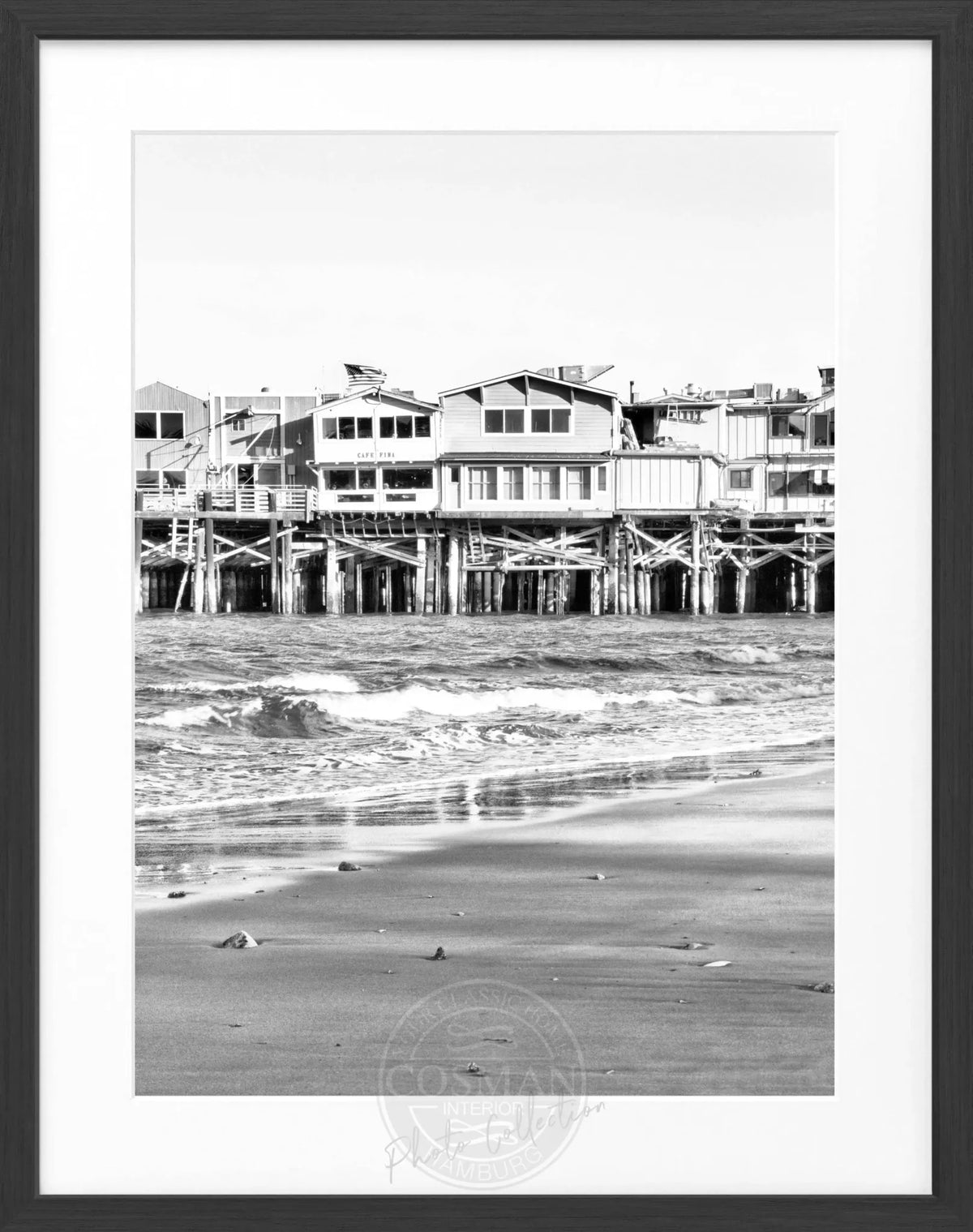 Schwarz-weiß Poster mit Rahmen, Kalifornien Pier Monterey, von Cosman-Photocollection, 25x31 cm, Wanddekoration für Fotoliebhaber