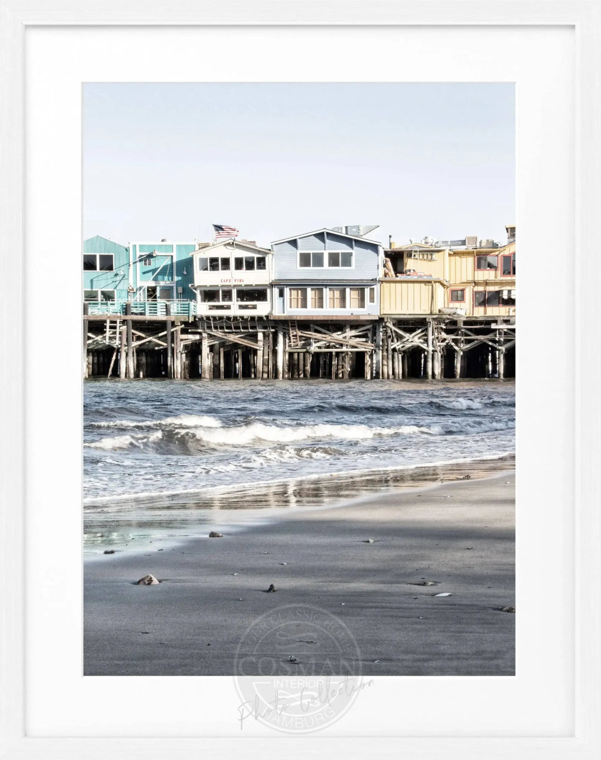 Schwarz-weiß Poster mit Rahmen, Kalifornien Pier Monterey, von Cosman-Photocollection, 25x31cm, dekoratives Wandbild