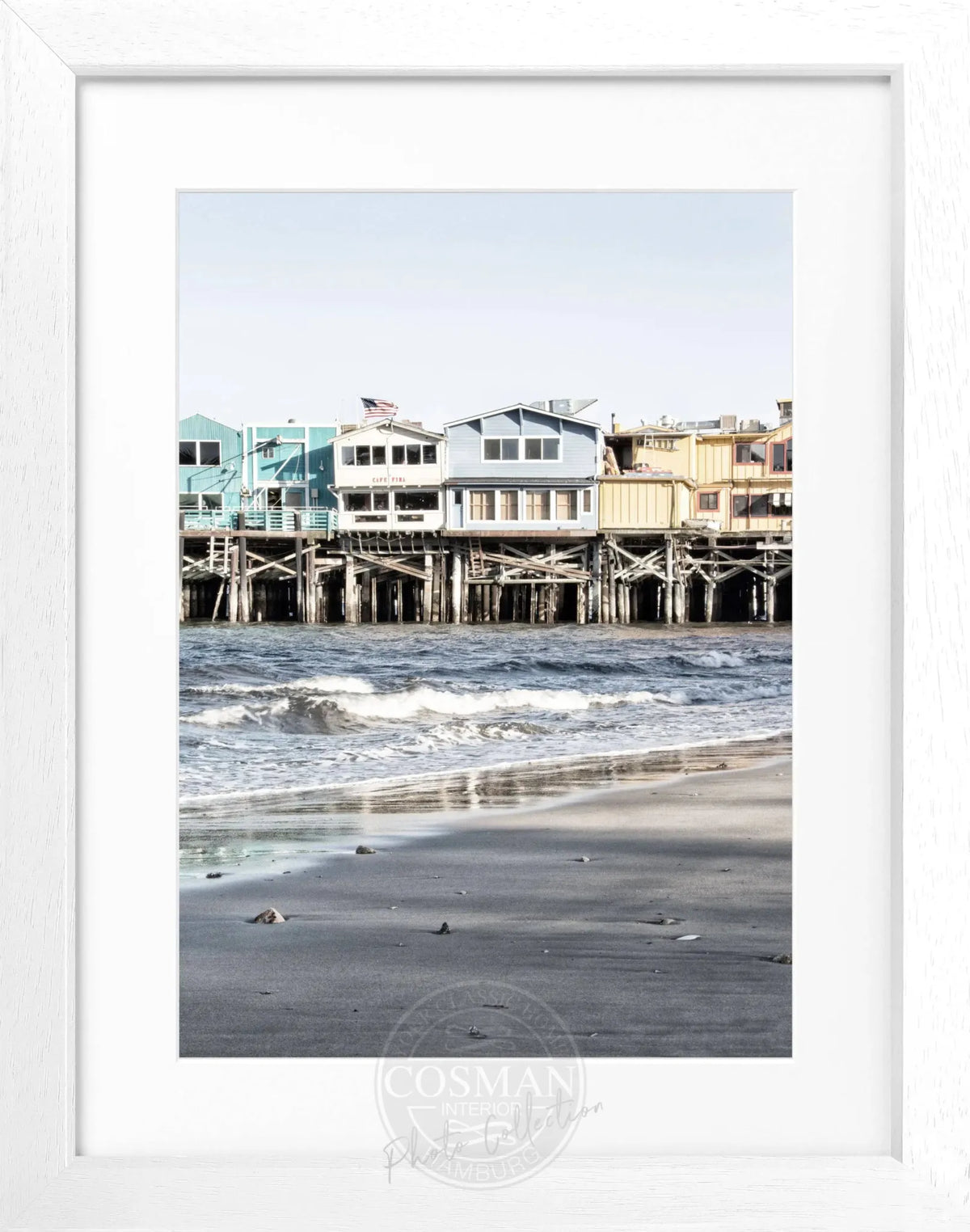 Schwarz-weiß Poster mit Rahmen, Kalifornien Pier Monterey, von Cosman-Photocollection, 25x31 cm, dekoratives Wandbild