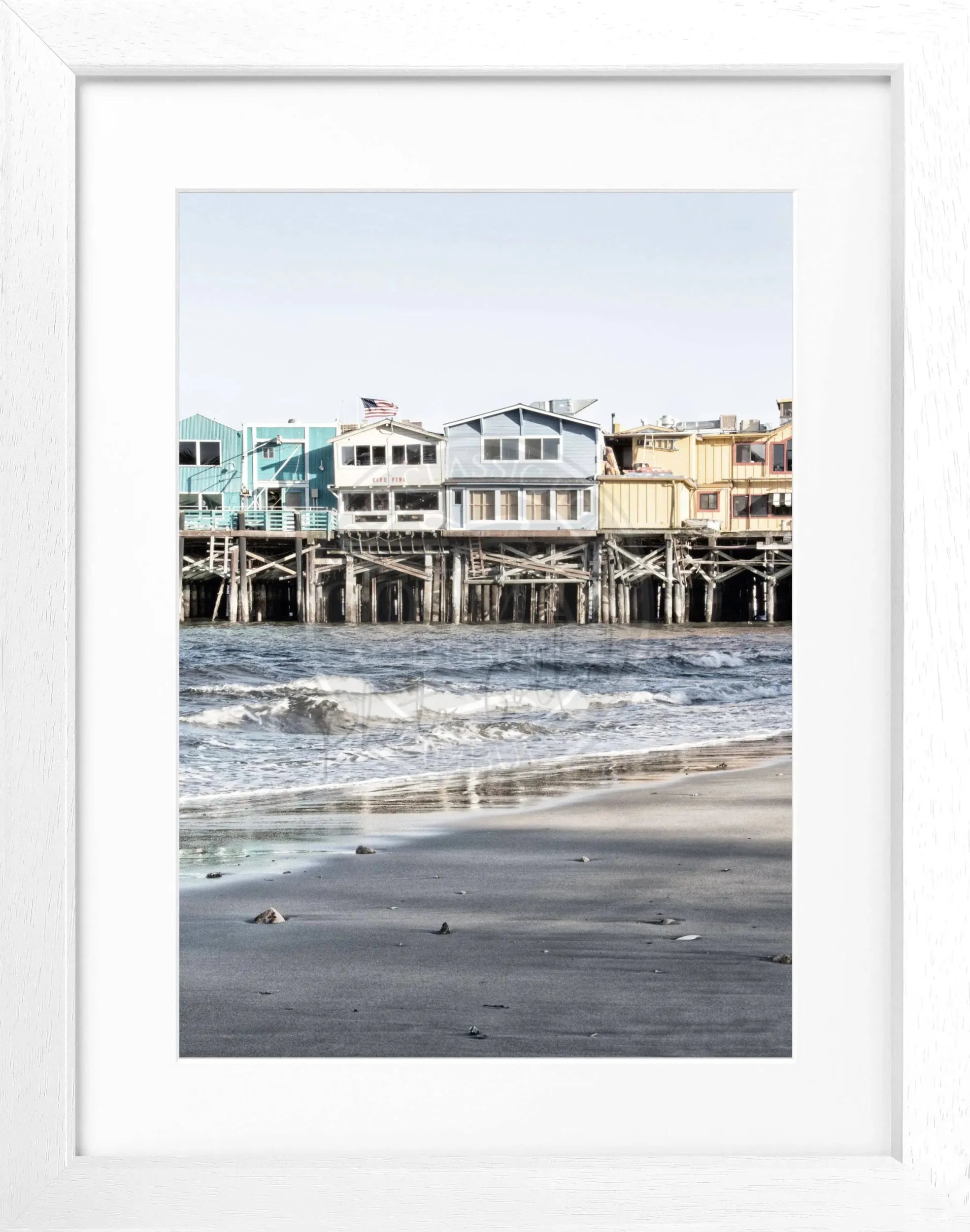 Schwarz-weiß Poster mit Rahmen, Kalifornien Pier Monterey, von Cosman-Photocollection, 25x31 cm, dekoratives Wandbild