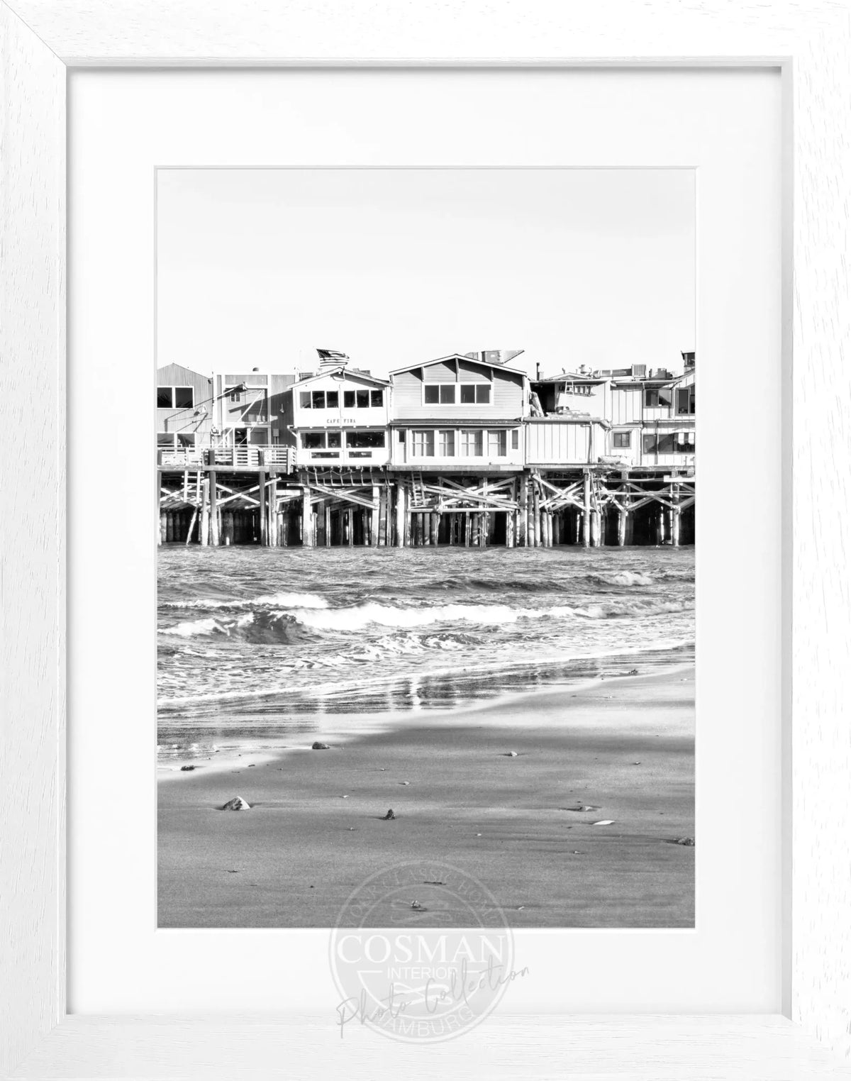 Schwarz-weiß Poster mit Rahmen, Kalifornien Pier Monterey, von Cosman-Photocollection, 25x31 cm, Wanddekoration