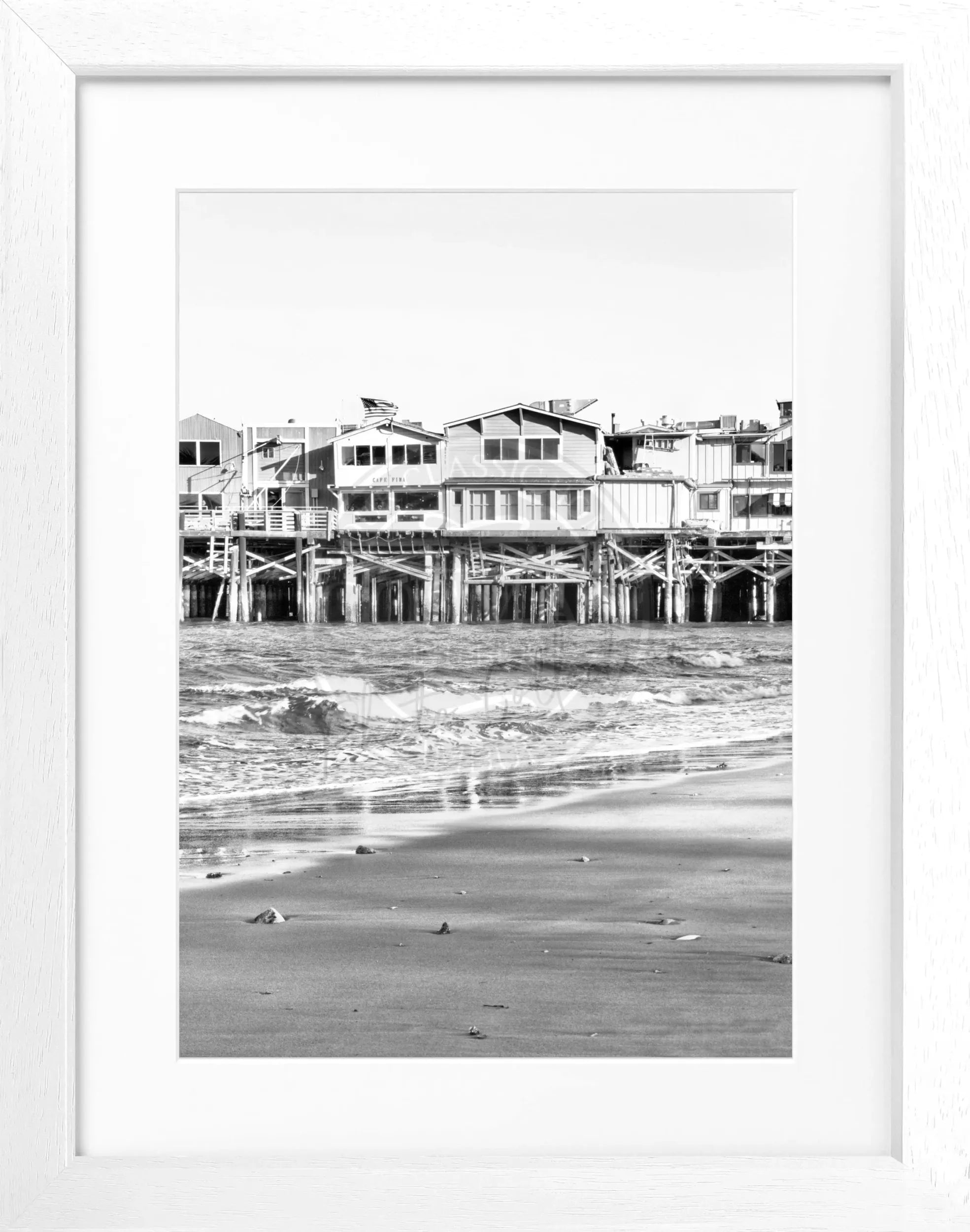 Schwarz-weiß Poster mit Rahmen, Kalifornien Pier Monterey, von Cosman-Photocollection, 25x31 cm, Wanddekoration