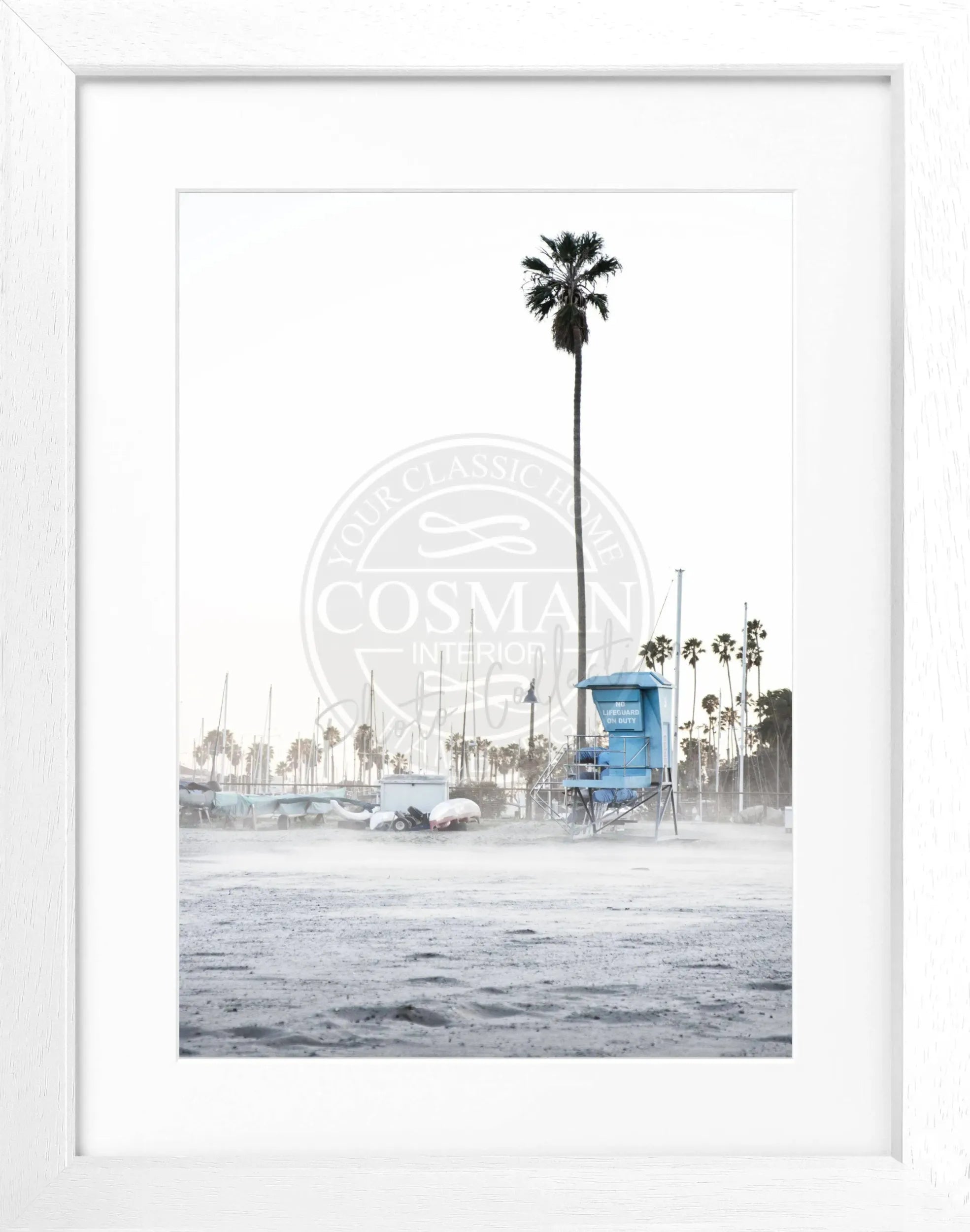 Schwarz-weiß Poster mit Rahmen von Cosman-Photocollection, Kalifornien Santa Barbara Beach, 25x31cm, Wanddekoration