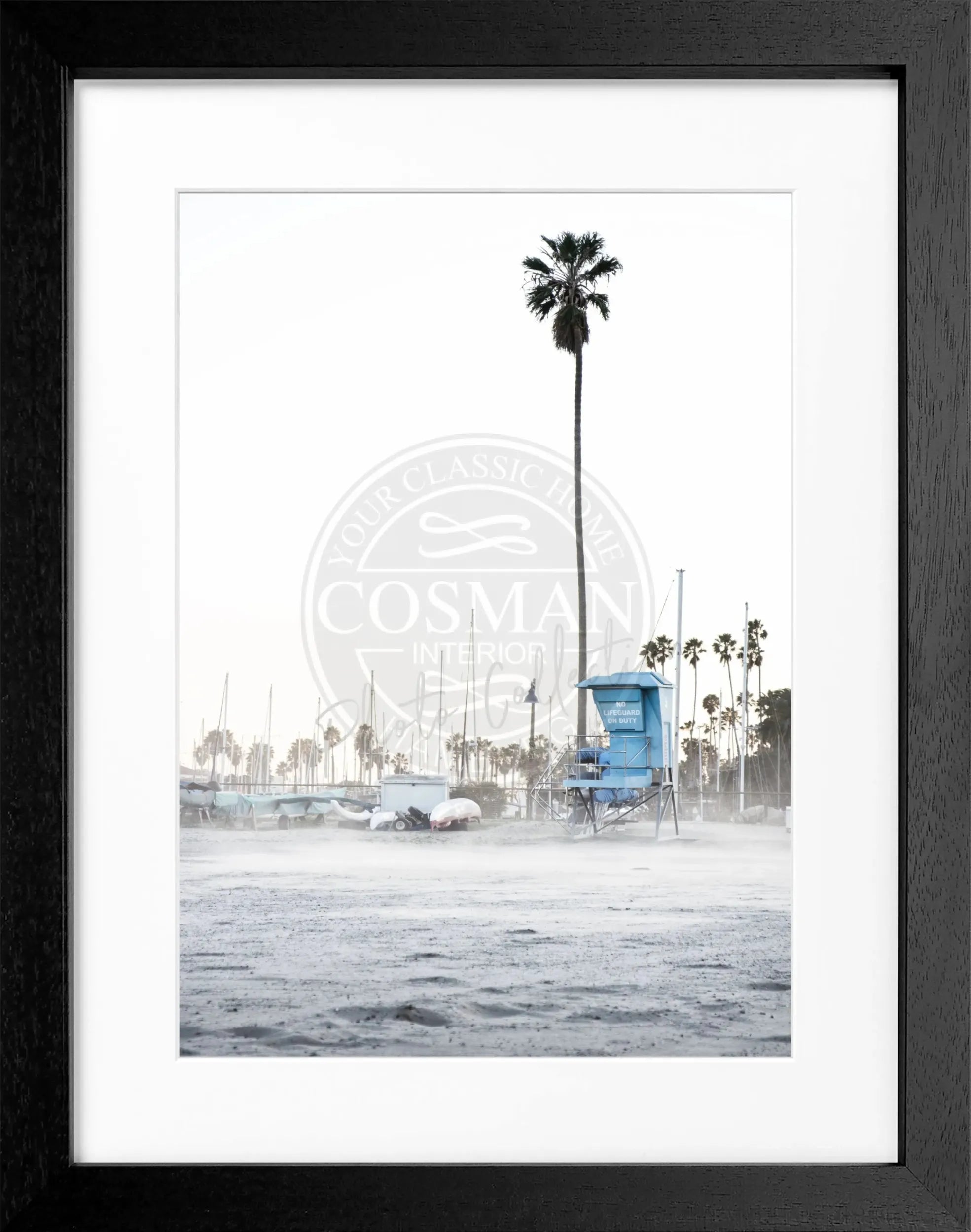 Schwarz-weiß Poster mit Rahmen, Kalifornien Santa Barbara Beach Motiv, 25x31cm, von Cosman-Photocollection