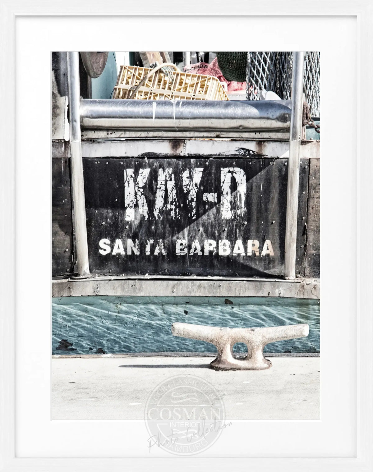 Schwarz-weiß Poster mit Rahmen, Kalifornien Santa Barbara Boot Motiv, von Cosman-Photocollection, 25x31 cm