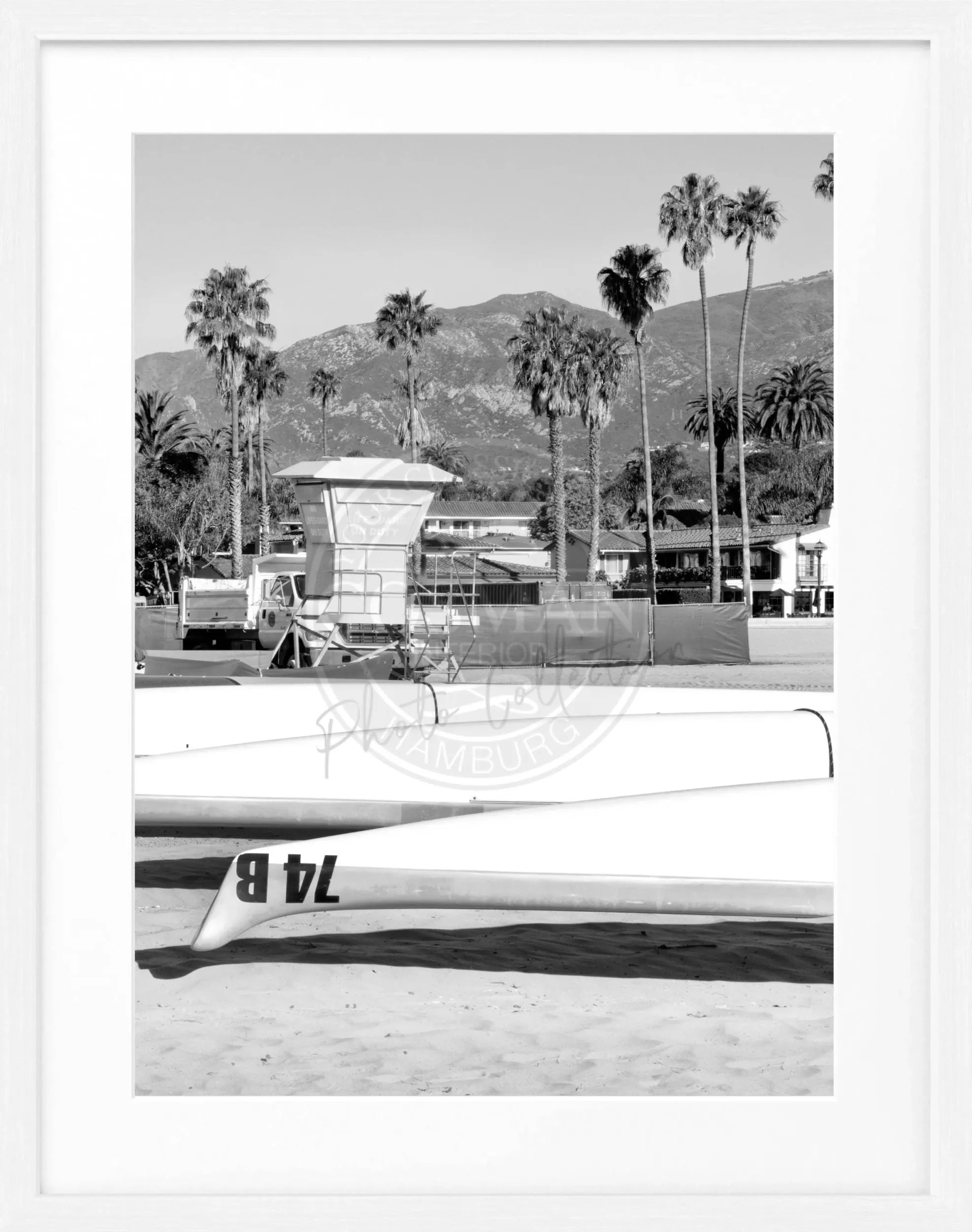 Schwarz-weiß Poster mit Rahmen von Santa Barbara, Kalifornien, von Cosman-Photocollection, 25x31 cm, dekoratives Wandbild
