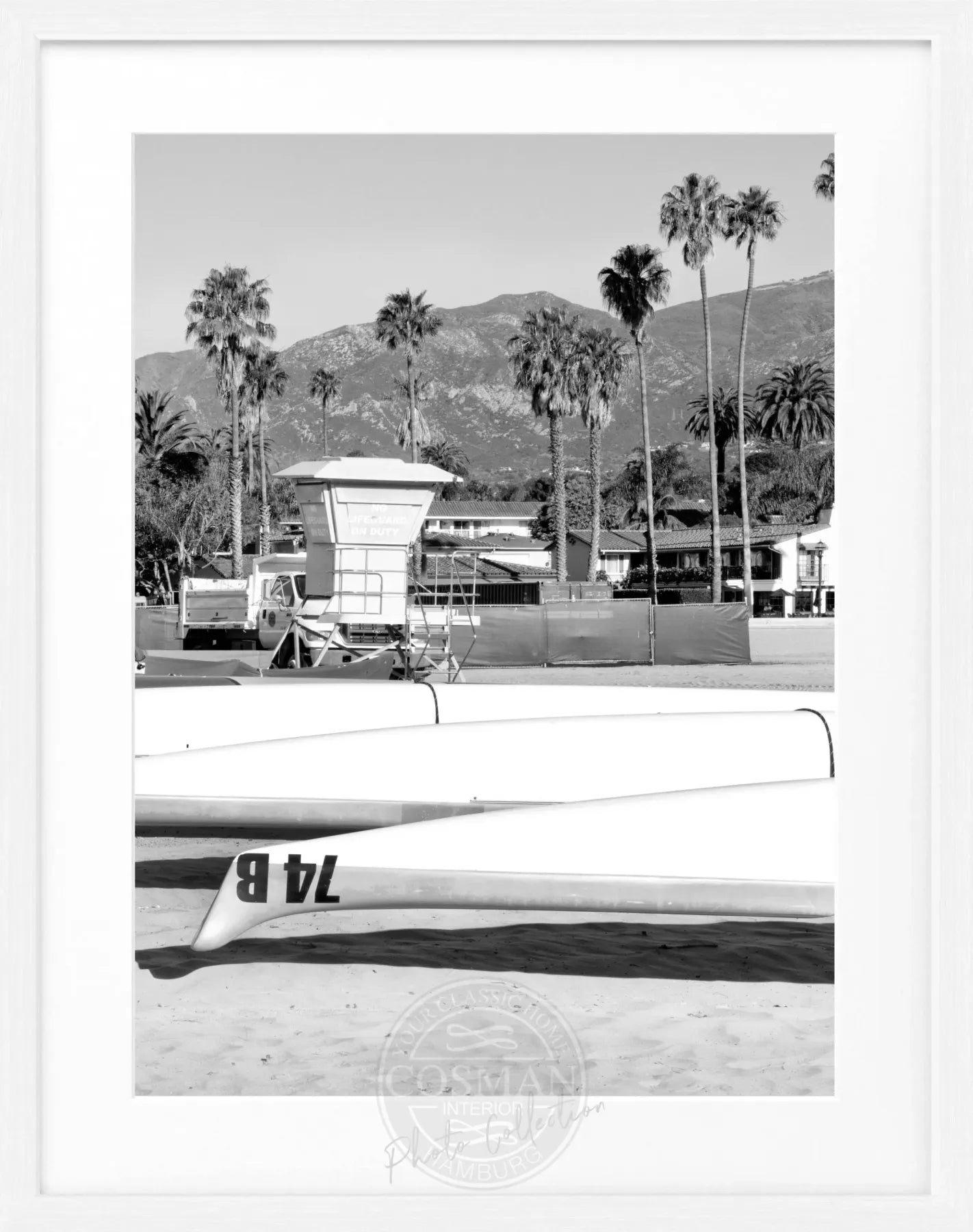 Schwarz-weiß Poster mit Rahmen von Santa Barbara, Kalifornien, von Cosman-Photocollection, 25x31 cm, dekoratives Wandbild