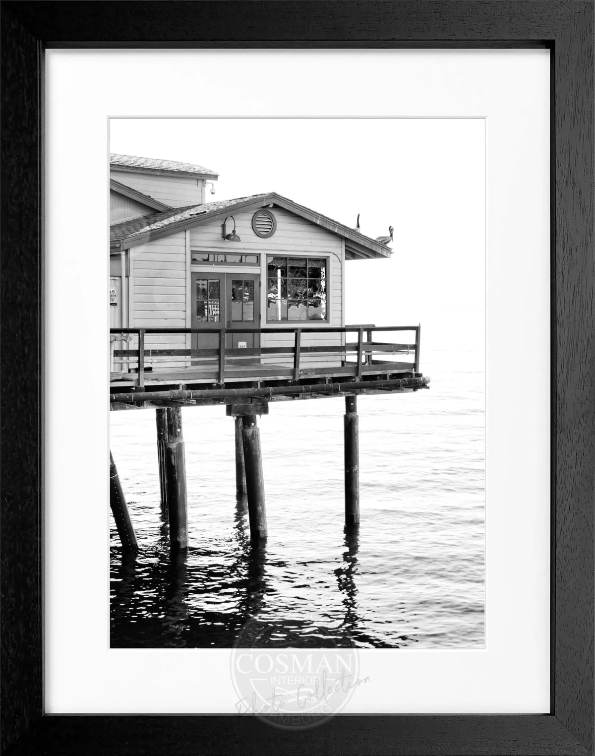 Schwarz-weiß Poster mit Rahmen von Cosman-Photocollection, Kalifornien Santa Barbara Pier, Motiv 25x31 cm, Wanddekoration