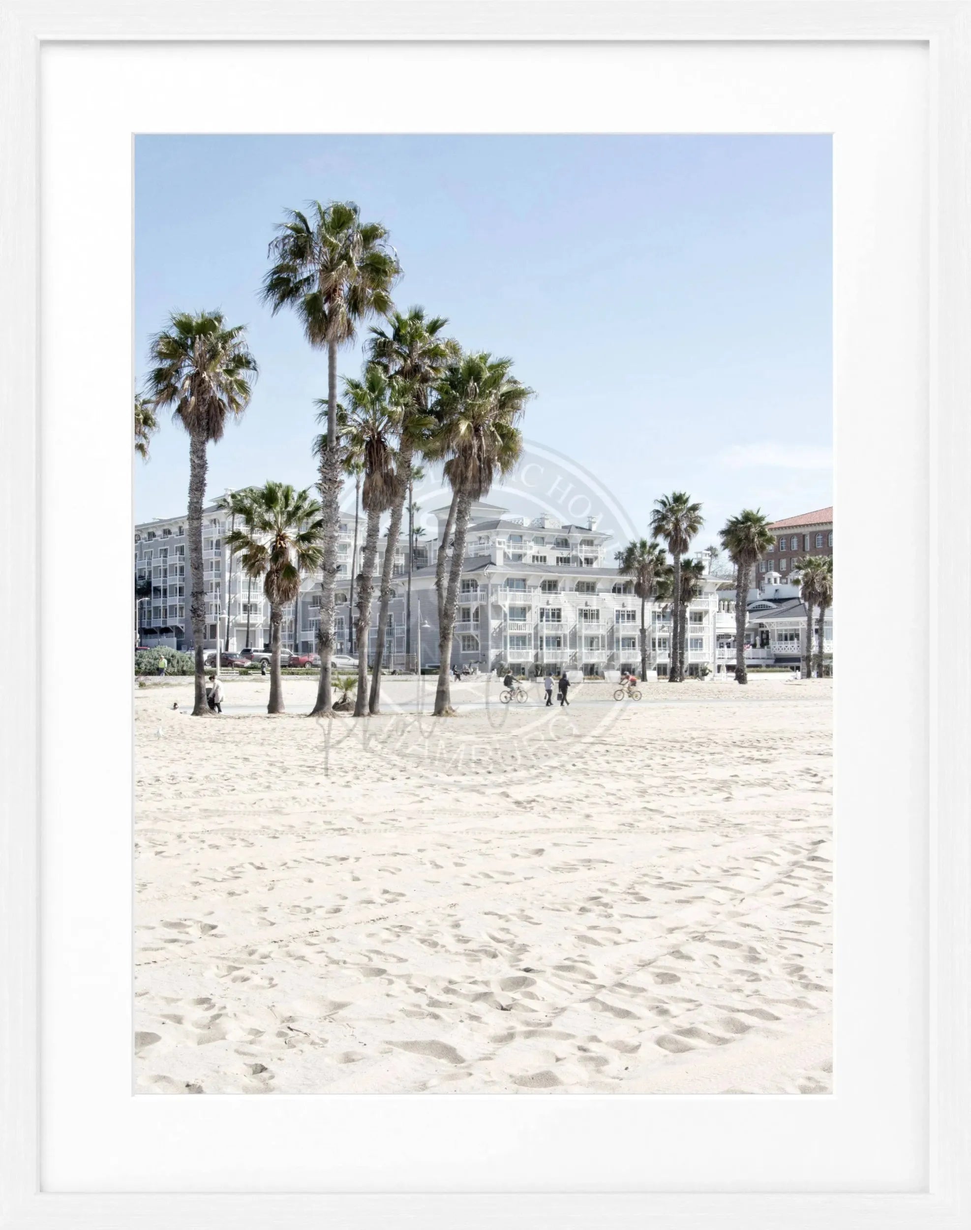 Schwarz-weiß Poster mit Rahmen von Cosman-Photocollection, Santa Monica Beach Kalifornien, Motiv 25x31 cm.
