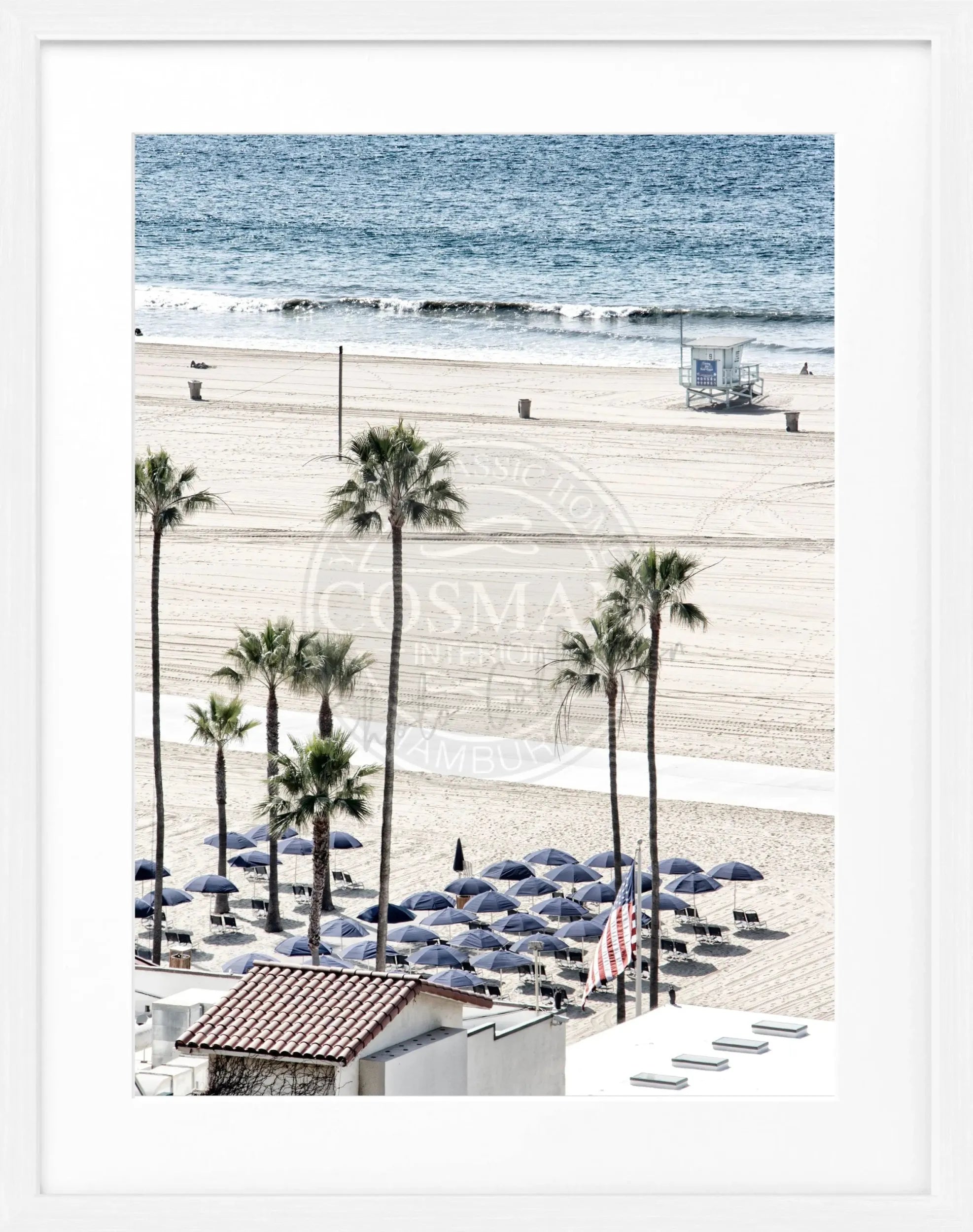 Schwarzes und weißes Poster mit Rahmen, Kalifornien Santa Monica Beach, Cosman-Photocollection, 25x31cm, Wanddekoration