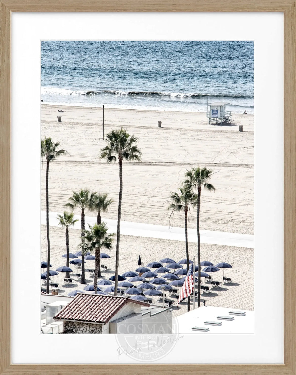 Schwarz-weiß Poster mit Rahmen von Cosman-Photocollection, Kalifornien Santa Monica Beach, 25x31 cm, Wanddekoration