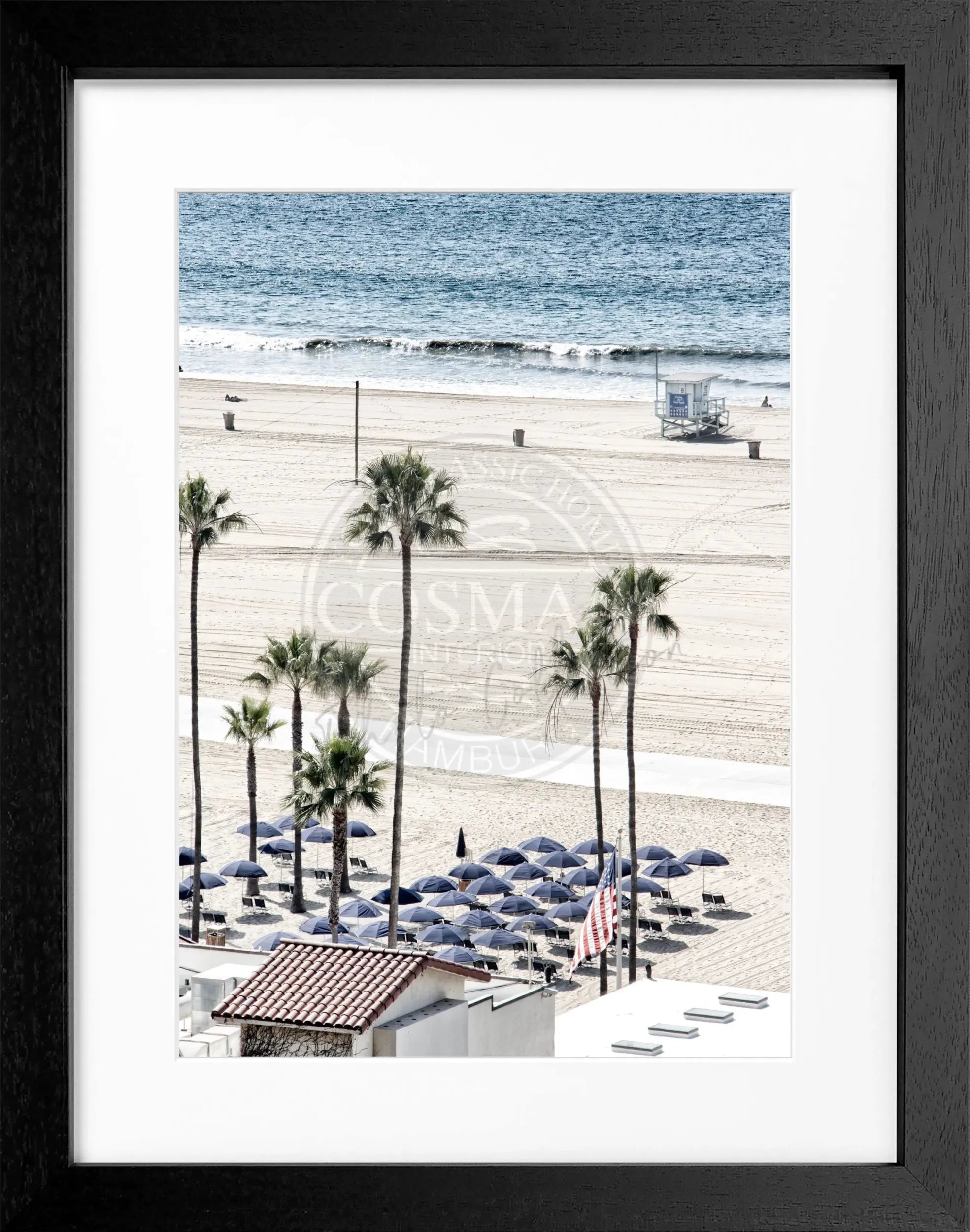Schwarz-weiß Poster mit Rahmen, Kalifornien Santa Monica Beach, von Cosman-Photocollection, 25x31 cm, Küstenmotiv