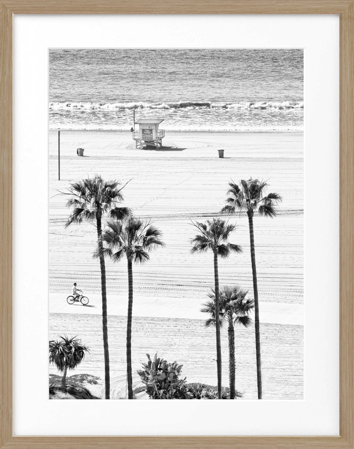 Schwarz-weiß Poster mit Rahmen, Kalifornien Santa Monica Beach Motiv, 25x31 cm, von Cosman-Photocollection