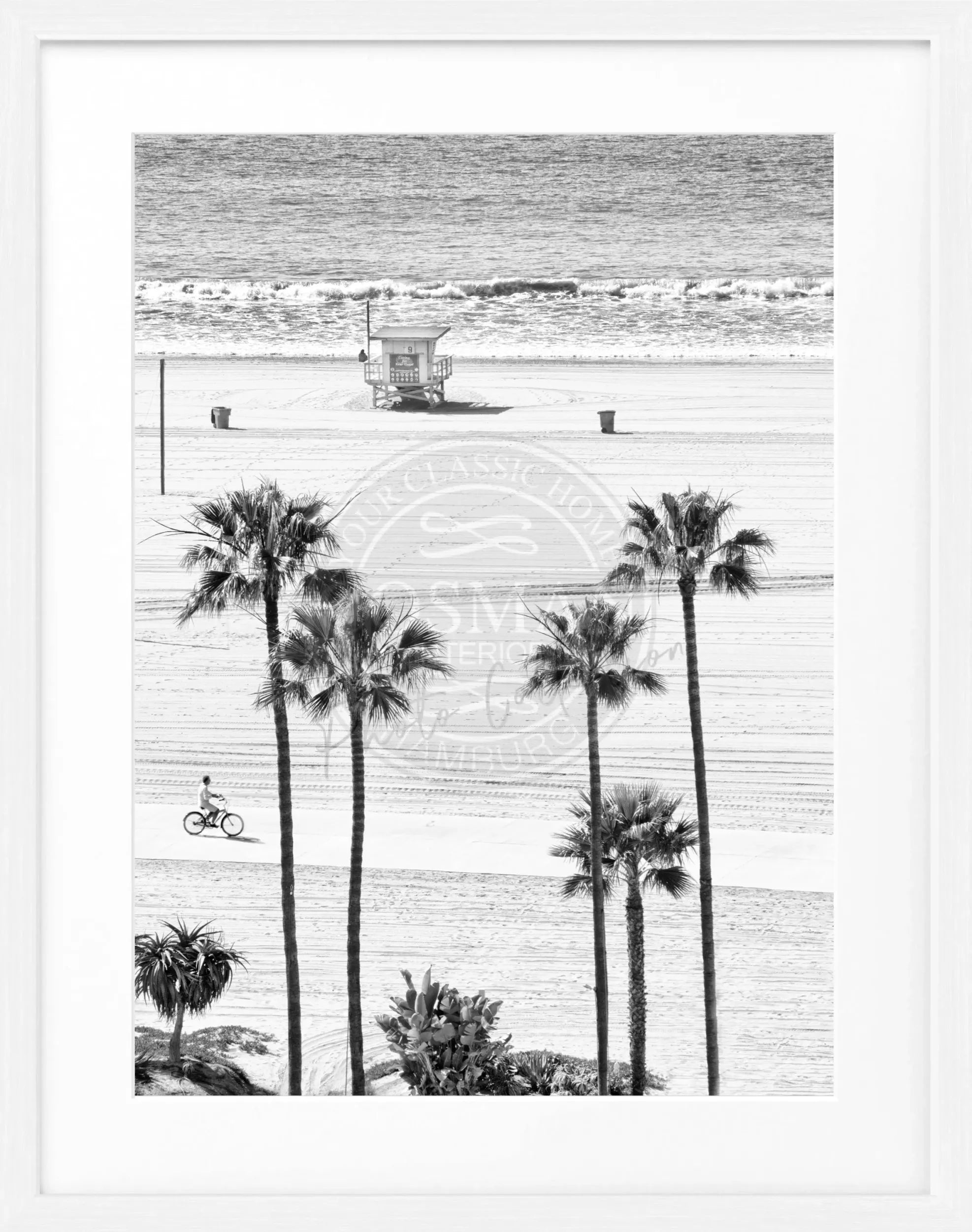 Schwarz-weiß Poster mit Rahmen, Kalifornien Santa Monica Beach, von Cosman-Photocollection, 25x31cm, Wanddekoration