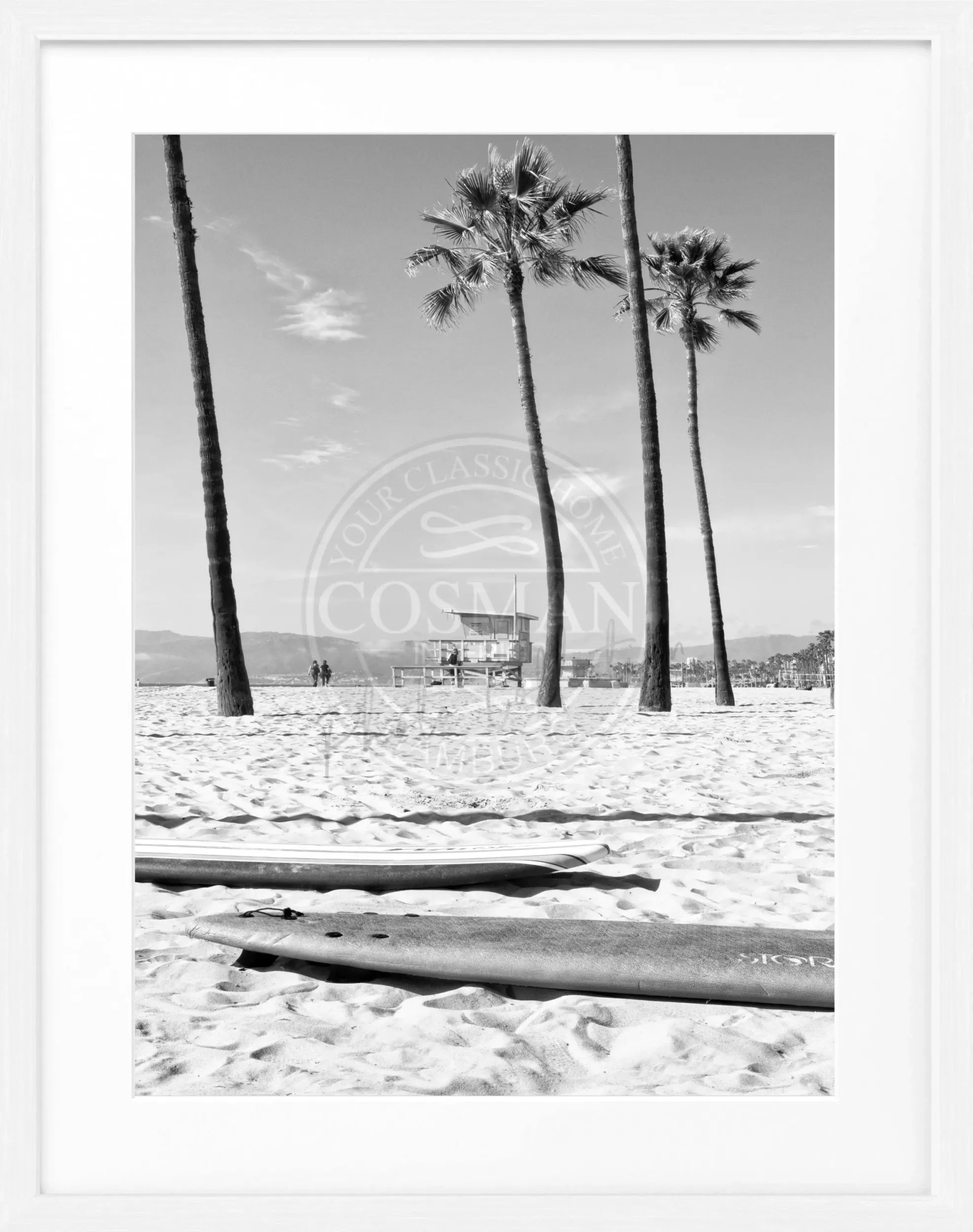 Schwarz-weiß Poster mit Rahmen, Kalifornien Venice Beach Motiv, 25x31cm, von Cosman-Photocollection