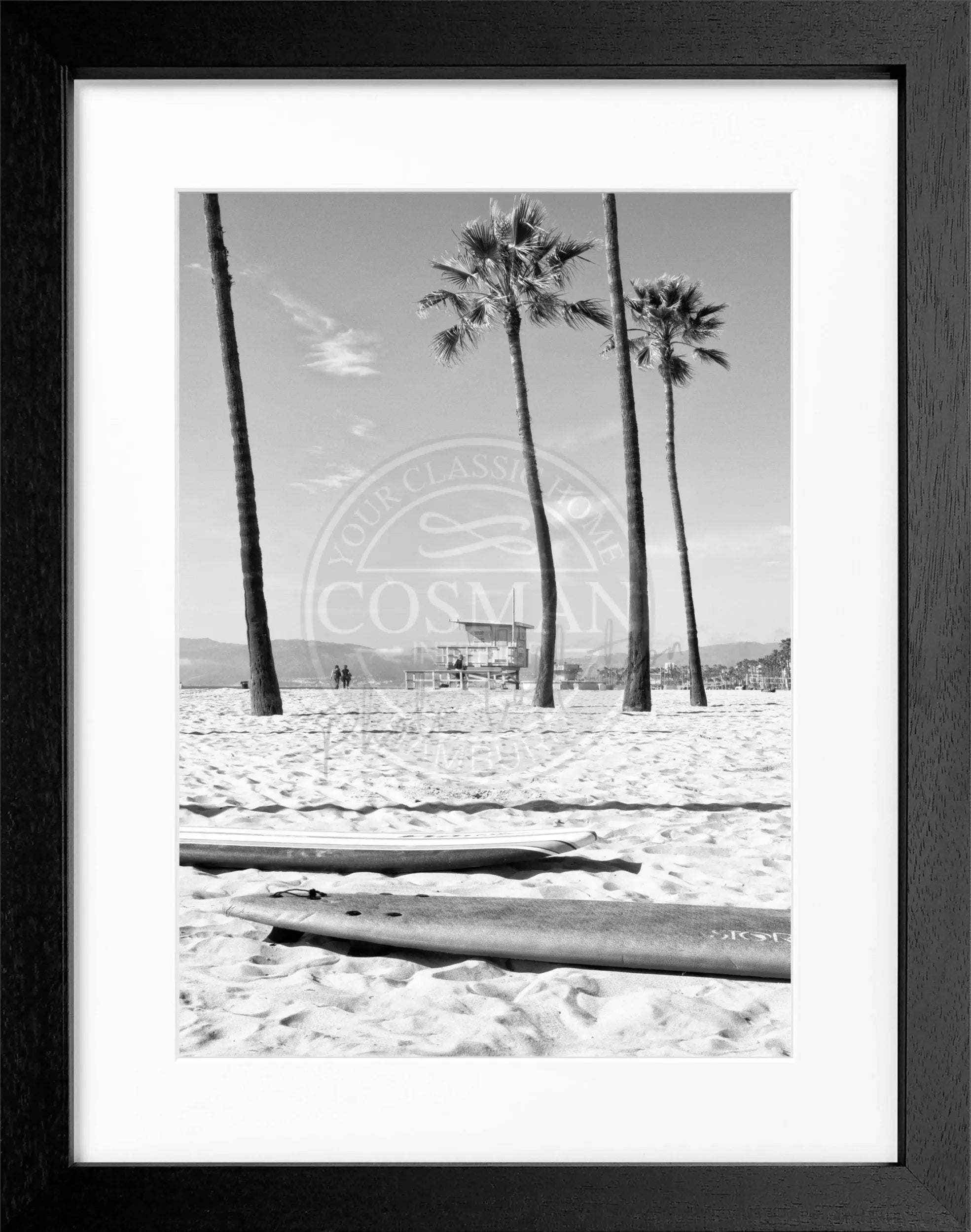Schwarz-weißes Poster mit Rahmen, Kalifornien Venice Beach, 25x31 cm, von Cosman-Photocollection, Wanddekor, Strandmotiv