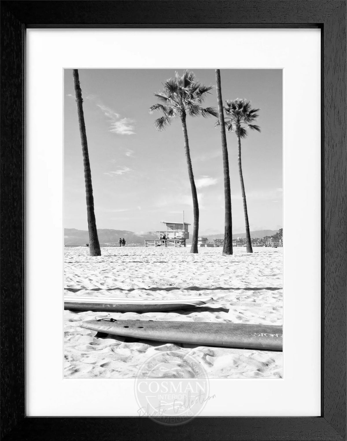 Schwarz-weißes Poster mit Rahmen, Kalifornien Venice Beach, 25x31 cm, von Cosman-Photocollection, Wanddekor, Strandmotiv