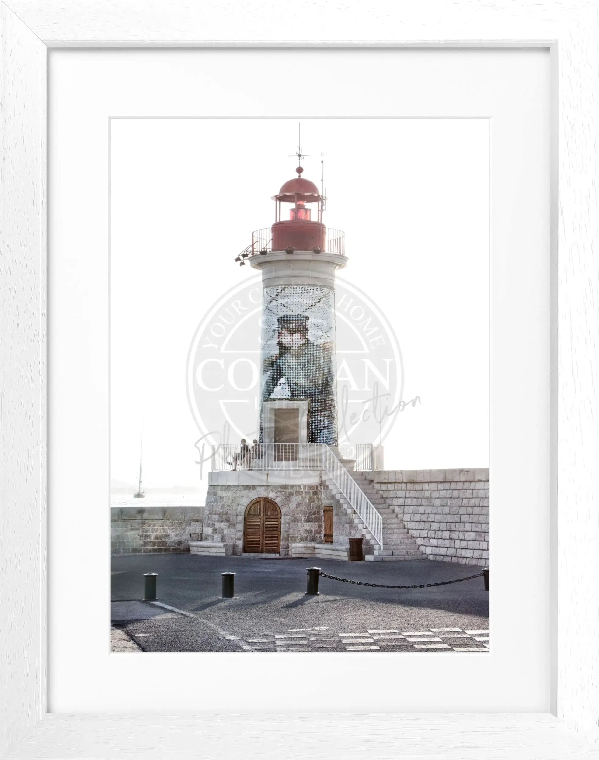 Schwarz-Weiß-Poster mit Rahmen, Leuchtturm in Saint Tropez, von Cosman-Photocollection, 25x31cm, dekoratives Wandbild