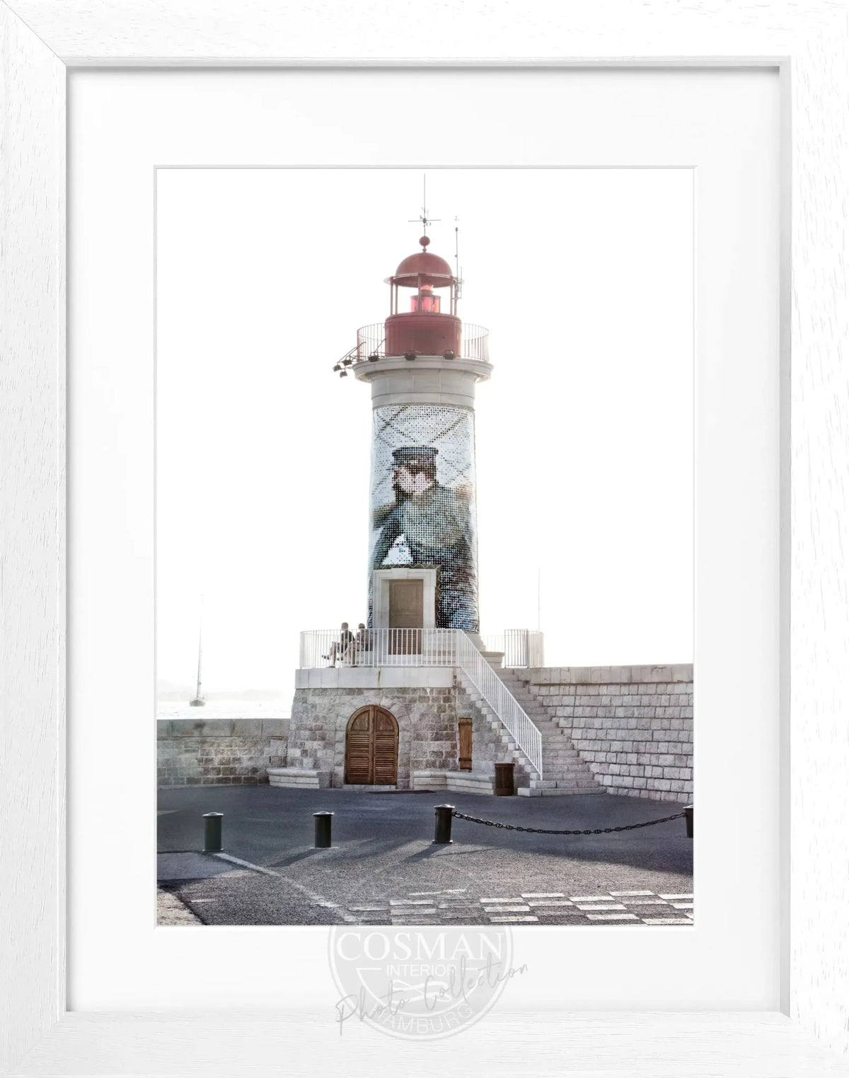 Schwarz-Weiß-Poster mit Rahmen, Leuchtturm in Saint Tropez, von Cosman-Photocollection, 25x31cm, dekoratives Wandbild