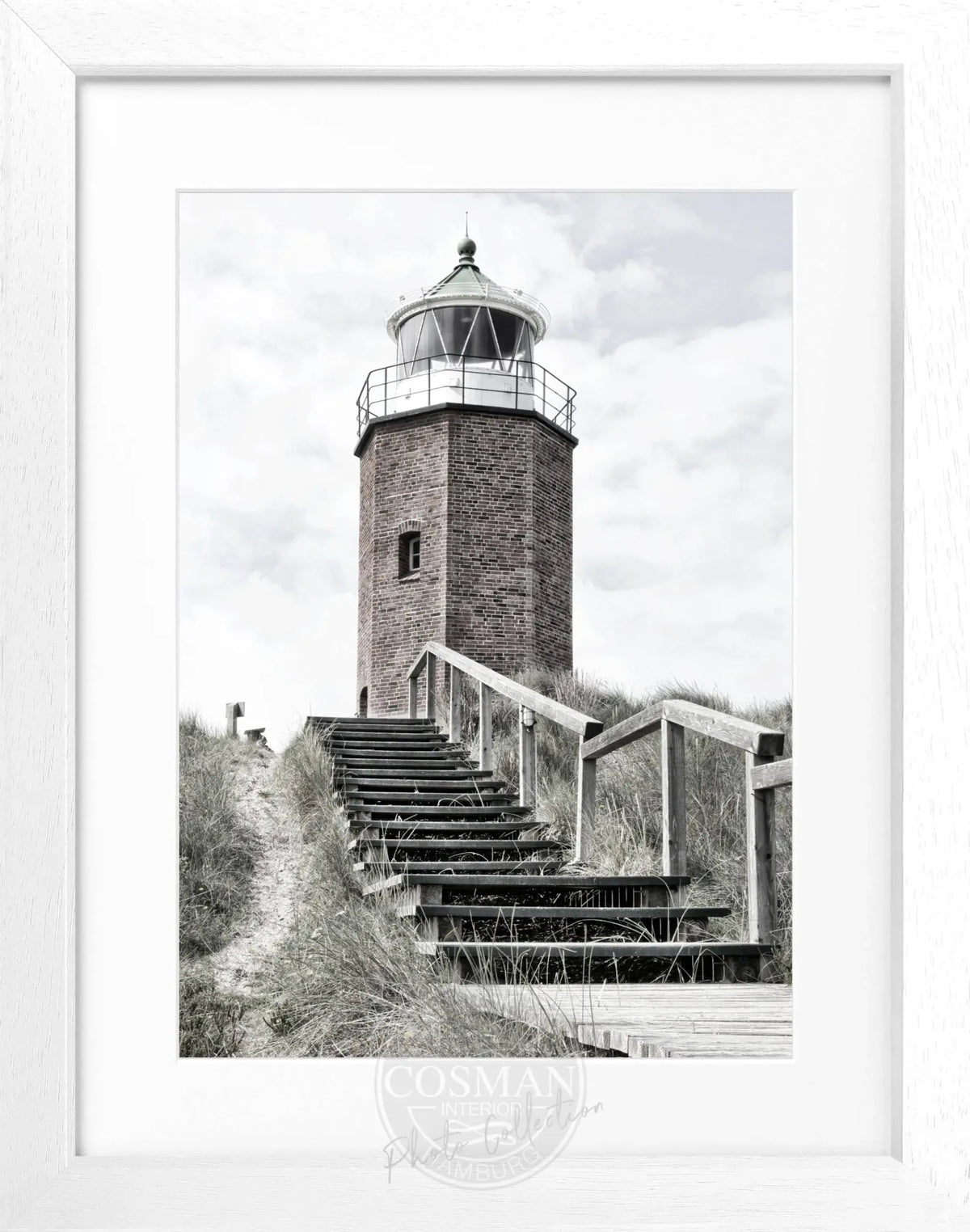 Schwarz-weiß Poster mit Rahmen, Leuchtturm Sylt am Roten Kliff in Kampen, von Cosman-Photocollection, 25x31 cm