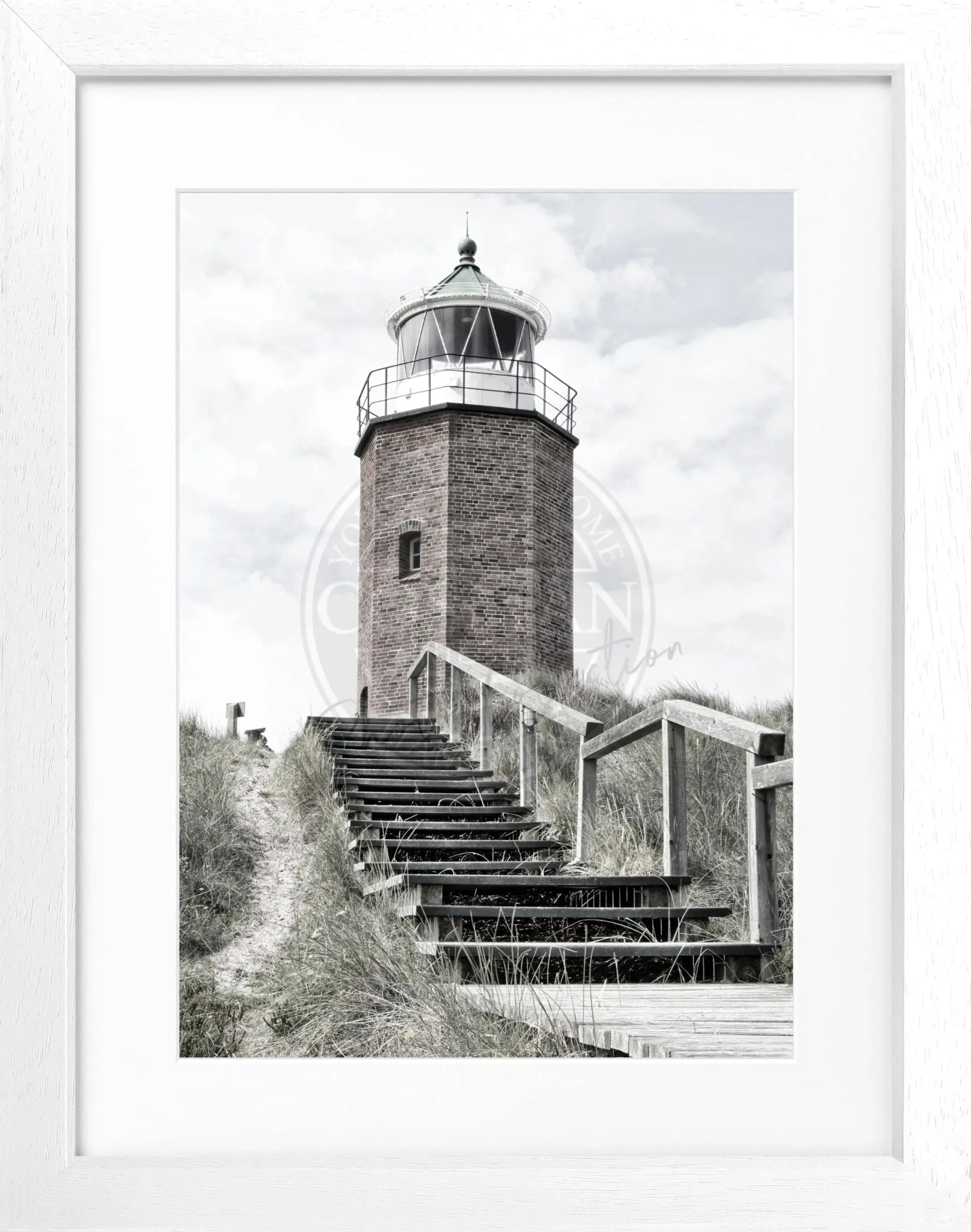 Schwarz-weiß Poster mit Rahmen, Leuchtturm Sylt am Roten Kliff in Kampen, von Cosman-Photocollection, 25x31 cm