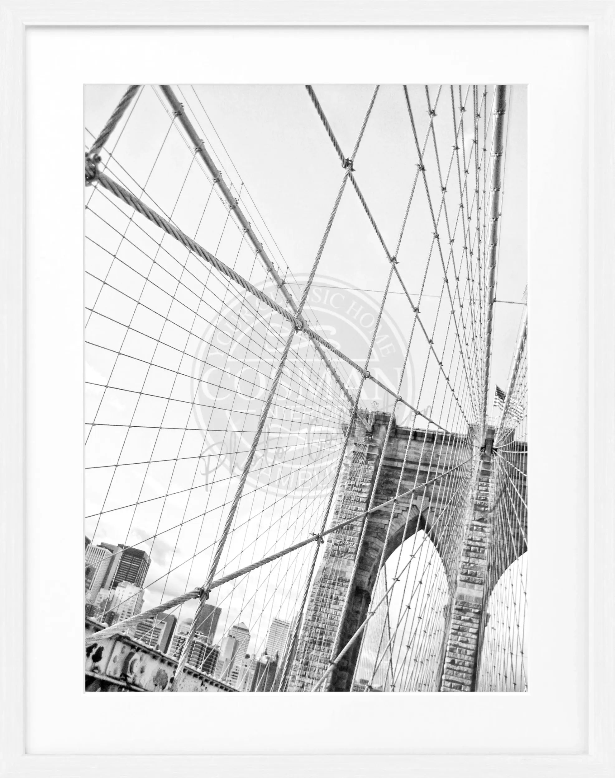 Schwarz-weiß Poster mit Rahmen, New York Brooklyn Bridge, von Cosman-Photocollection, 25x31 cm, Wanddekoration