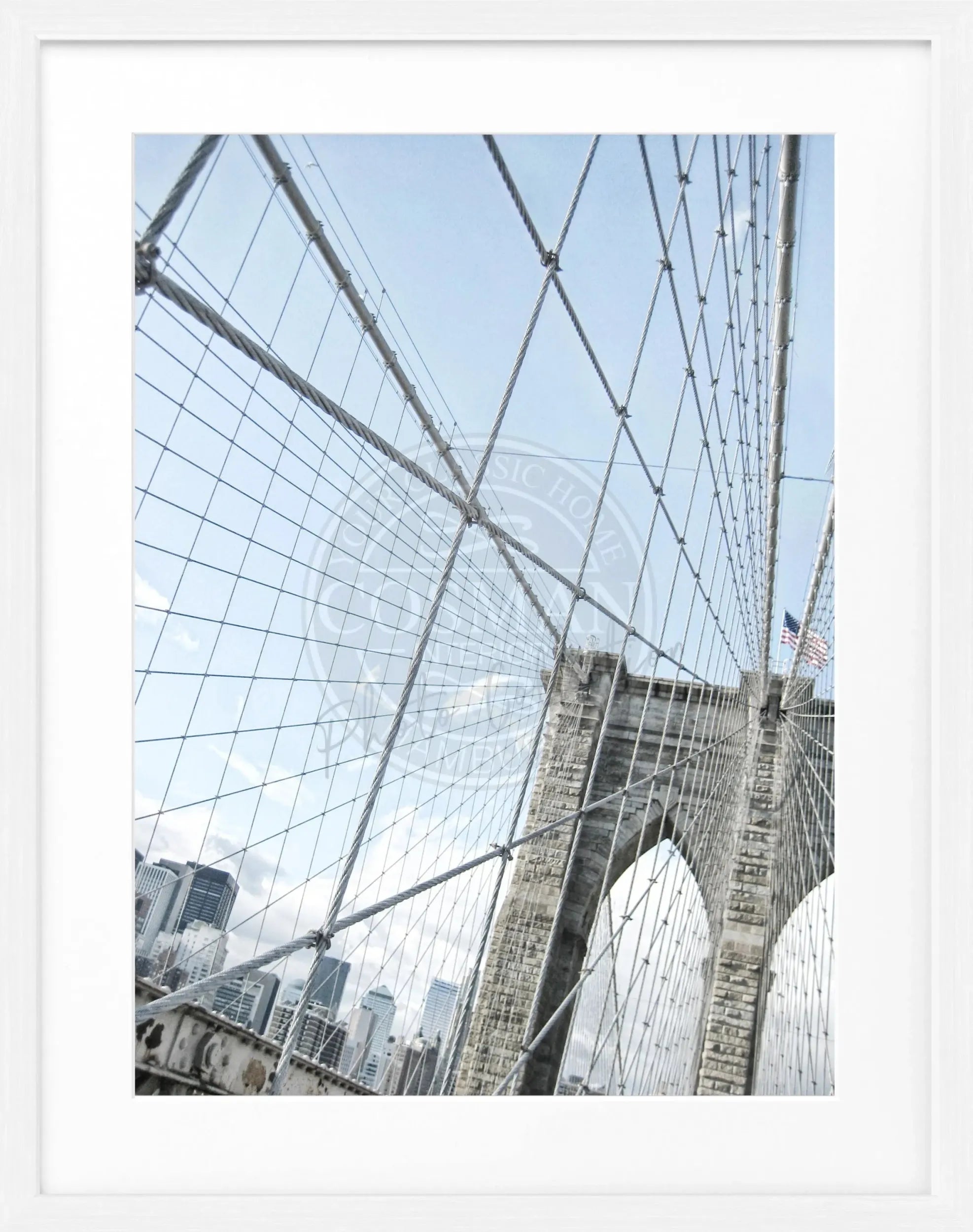 Schwarz-weiß Poster mit Rahmen von Cosman-Photocollection, Brooklyn Bridge in New York, 25x31cm, stilvolles Wandbild