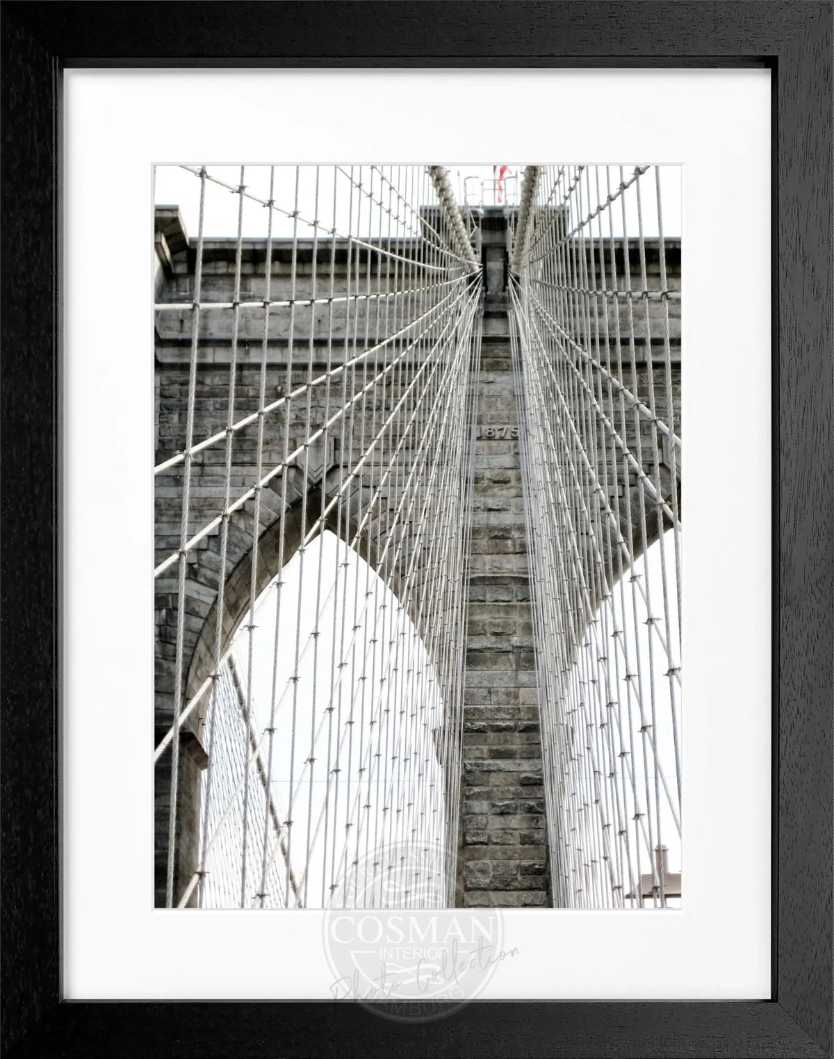Schwarz-weiß Poster mit Rahmen, New York Brooklyn Bridge Motiv, von Cosman-Photocollection, 25x31 cm