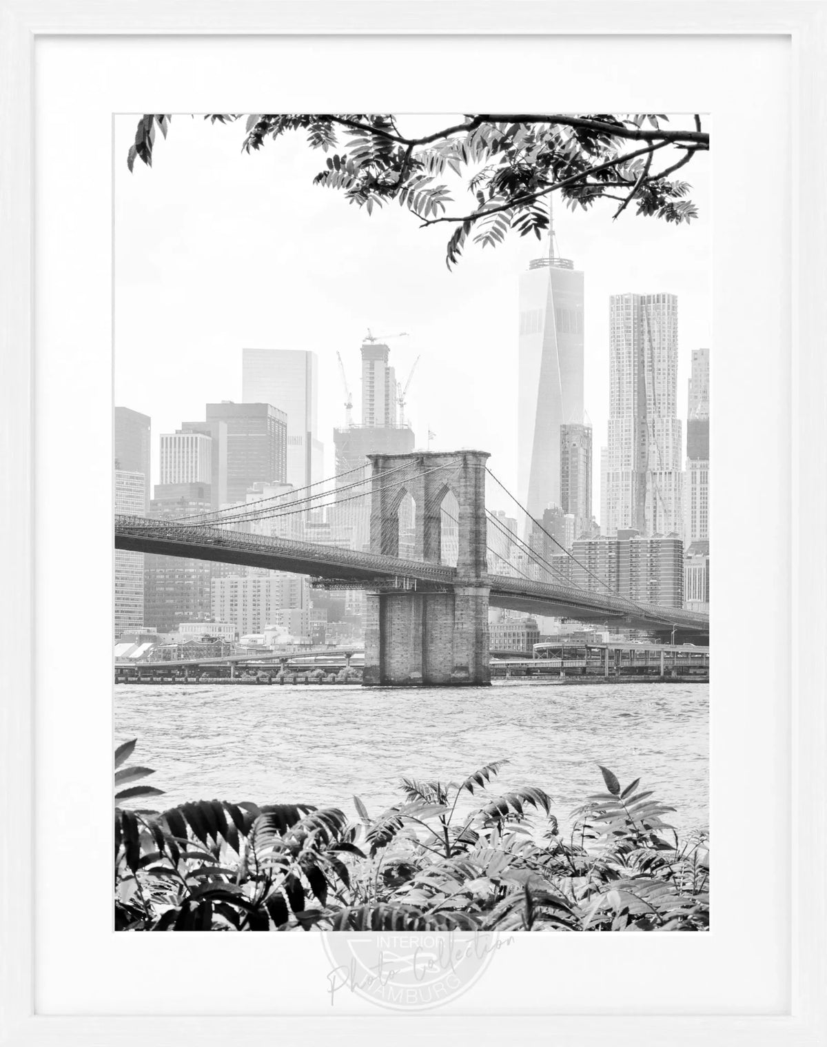Schwarz-weiß Poster mit Rahmen, New York Brooklyn Bridge, von Cosman-Photocollection, 25x31 cm, Wanddekoration für NYC-Liebhaber