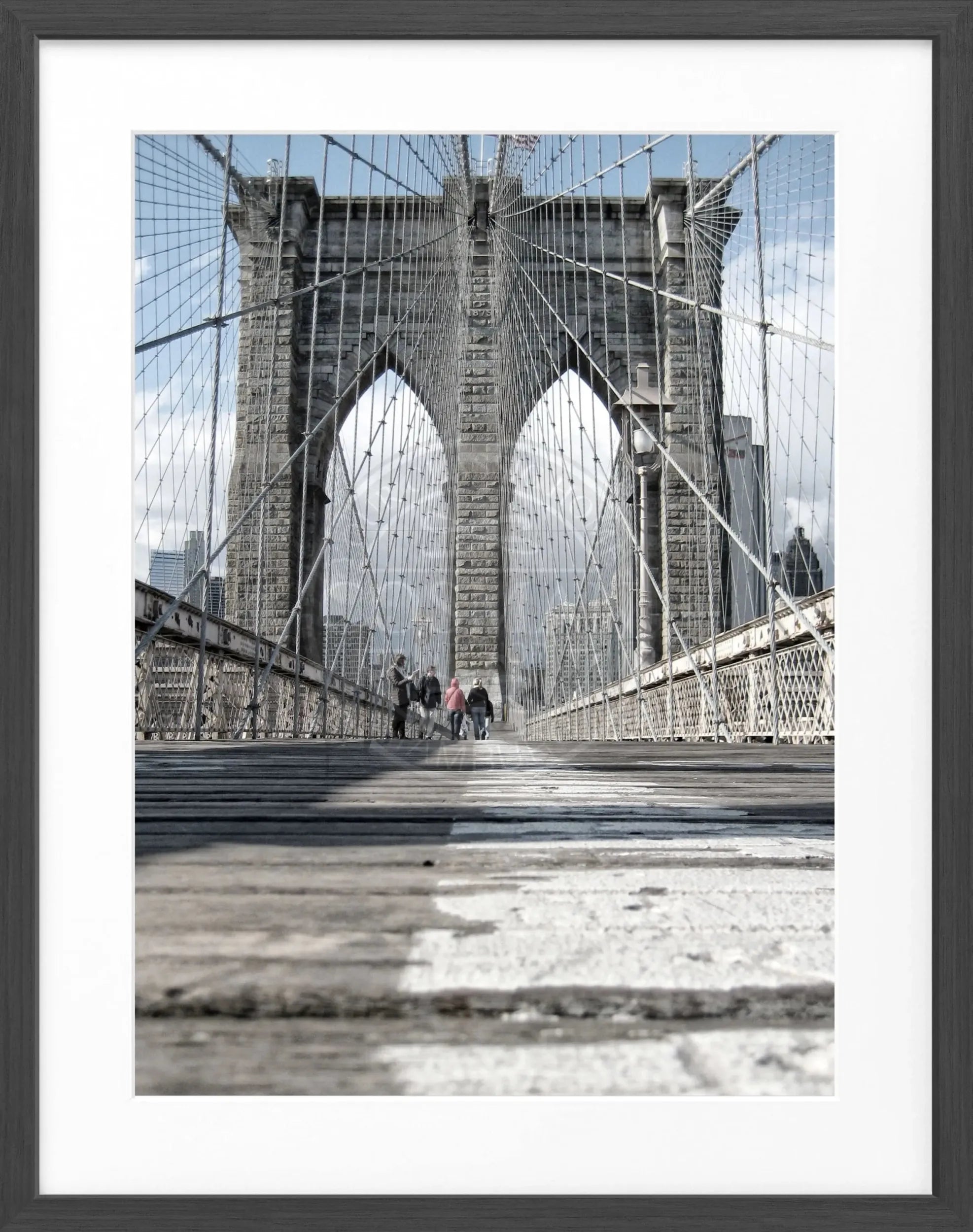 Schwarz-weiß Poster mit Rahmen von Cosman-Photocollection, Motiv Brooklyn Bridge in New York, 25x31 cm