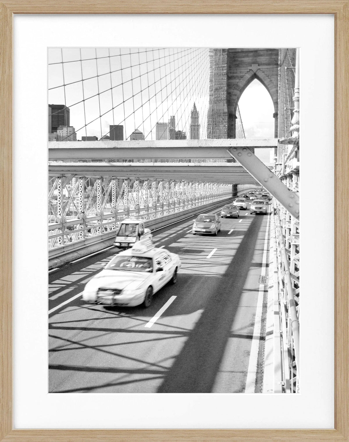 Schwarz-weiß Poster mit Rahmen von Cosman-Photocollection, New York Brooklyn Bridge, 25x31cm, Wanddekoration im urbanen Stil