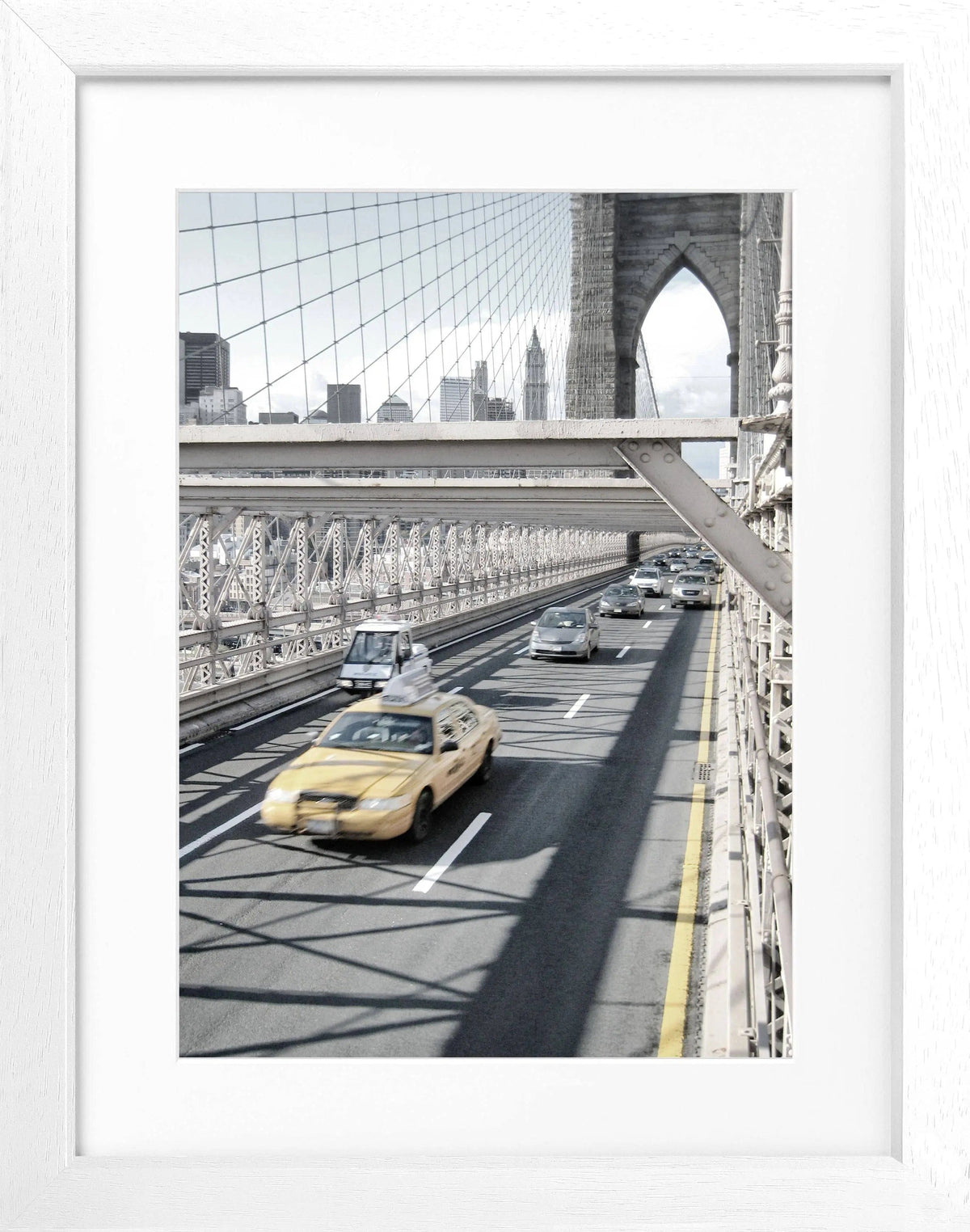 Schwarz-weiß Poster mit Rahmen, New York Brooklyn Bridge Motiv, von Cosman-Photocollection, 25x31cm.