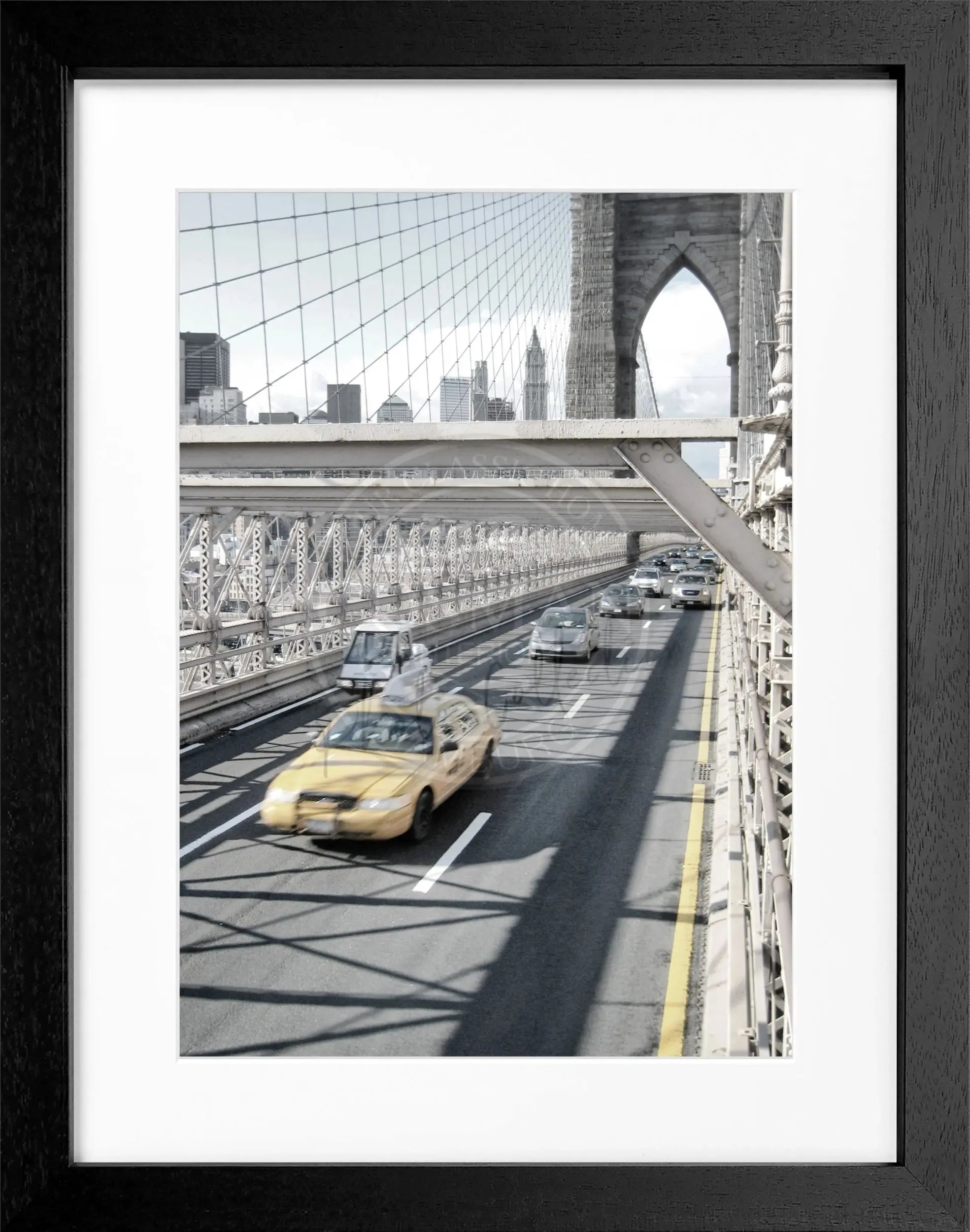 Schwarz-weiß Poster mit Rahmen von Cosman-Photocollection, New York Brooklyn Bridge, 25x31 cm, Wanddekoration in urbanem Stil