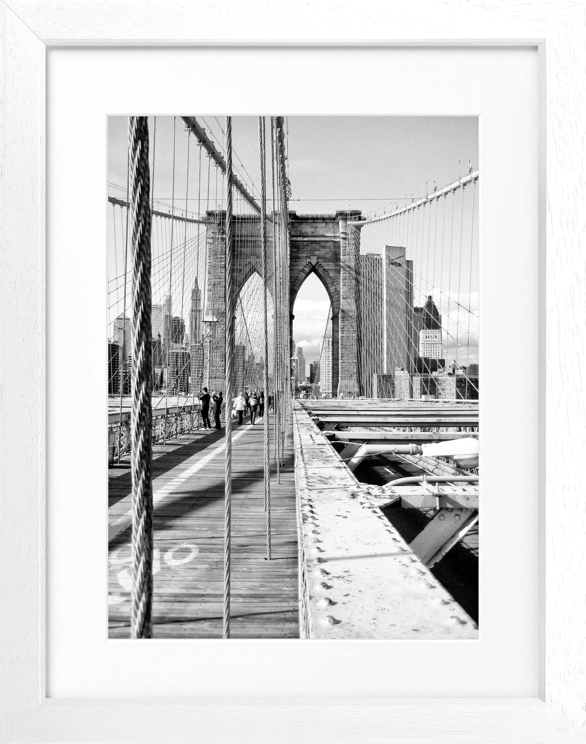 Schwarz-weiß Poster mit Rahmen von Cosman-Photocollection, New York Brooklyn Bridge, 25x31 cm, Wanddekoration im NYC-Stil